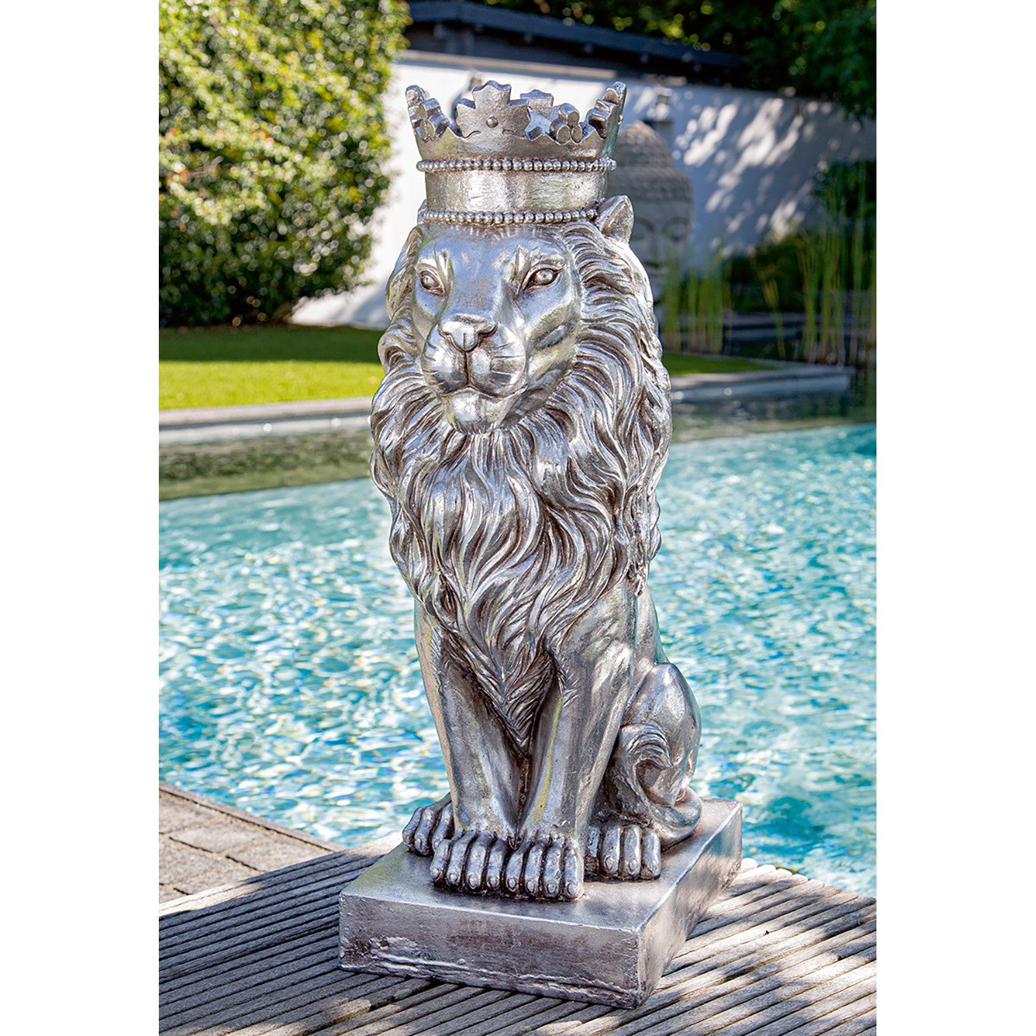GILDE Skulptur LÖWE Skulptur - Höhe 70 cm - silber aus Magnesia - Dekoration - Garten (1x Löwenskulptur, Figur - Wohnaccessoires), moderne Skulptur - Deko - Schlafzimmer - Wohnzimmer