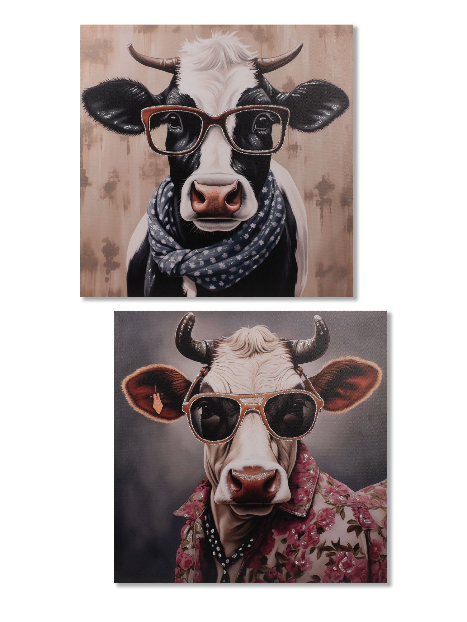 formano Wandbild Pop Art Tiere im Anzug, Kuh, Höhe: 60cm, Farbe: Mehrfarbig, Motiv: Kuh
