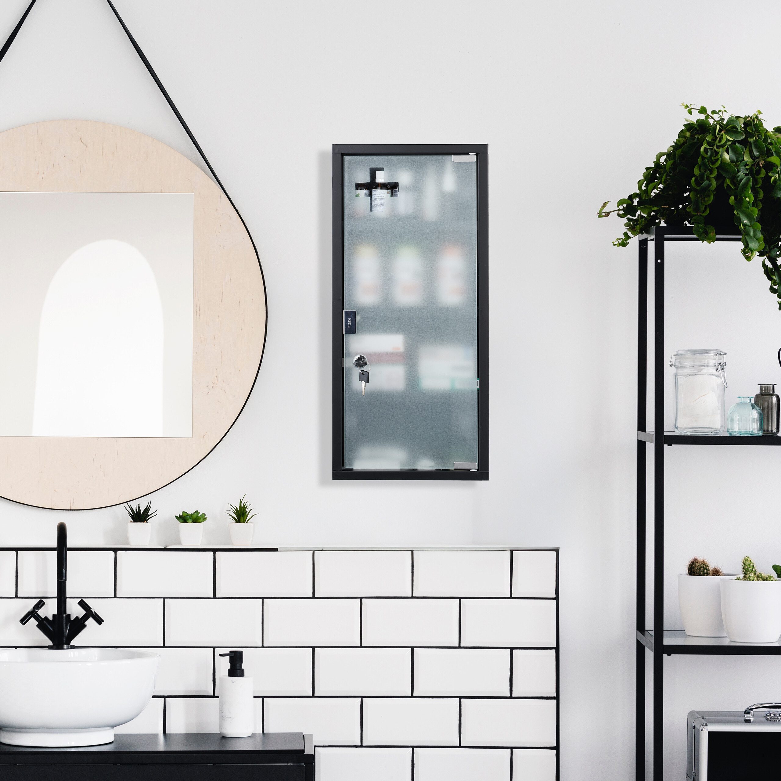 relaxdays Medizinschrank Schwarzer Medizinschrank mit Glastür günstig online kaufen