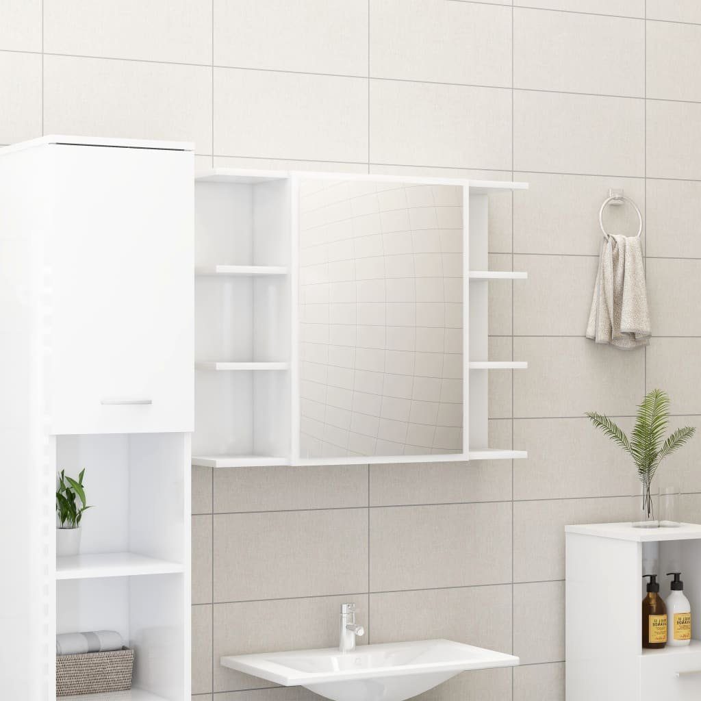 vidaXL Hochglanz-Weiß cm (1-St) 80x20,5x64 Holzwerkstoff Badezimmerspiegelschrank Bad-Spiegelschrank