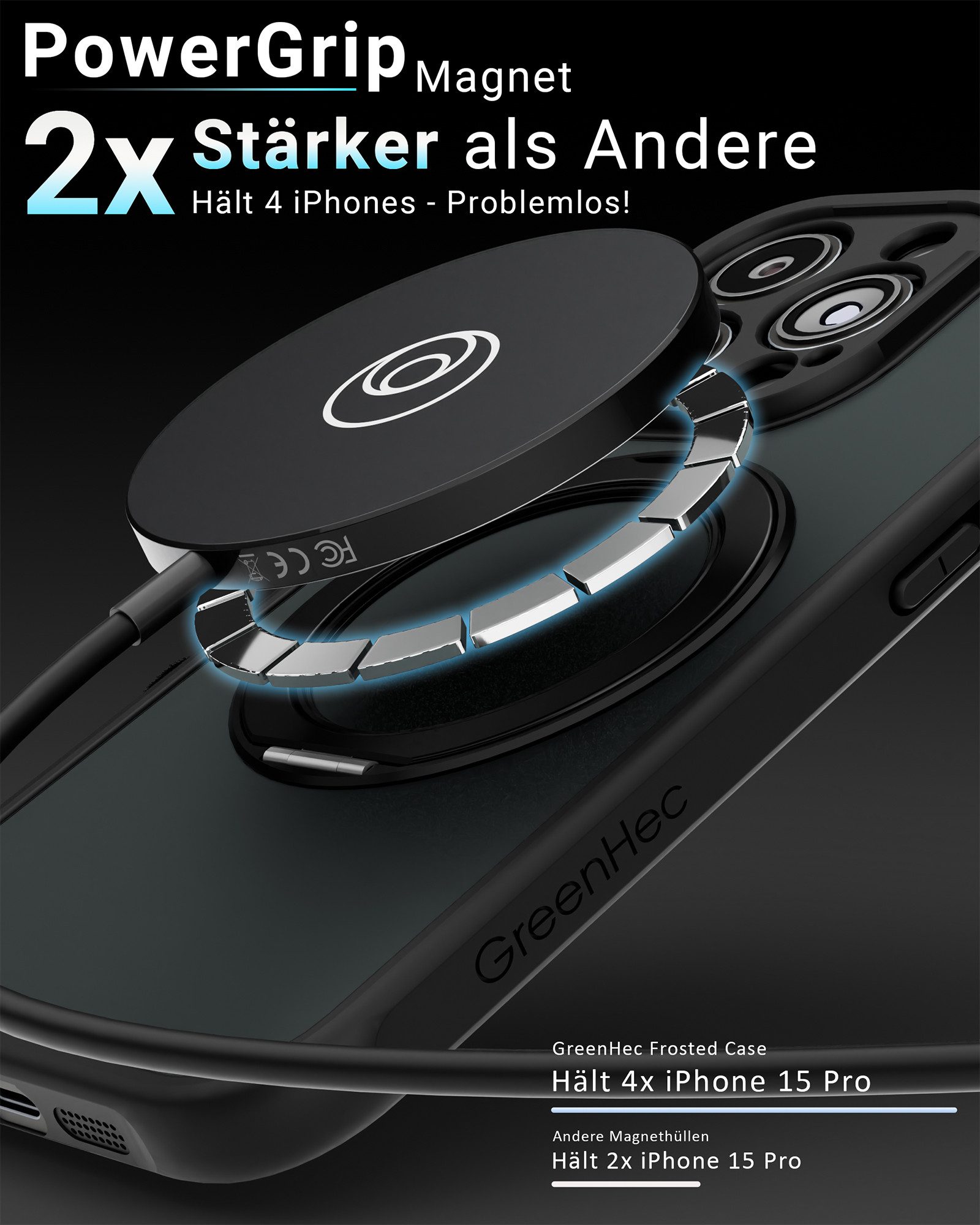 GreenHec Handyhülle Hülle iPhone 17 16 15 14 13 12 Pro Max Air 16e 17e MagSafe Magnet Case 7 Zoll, Ständer Magnetring Schwarzes Cover Schutzhülle Kameraschutz Handyhülle