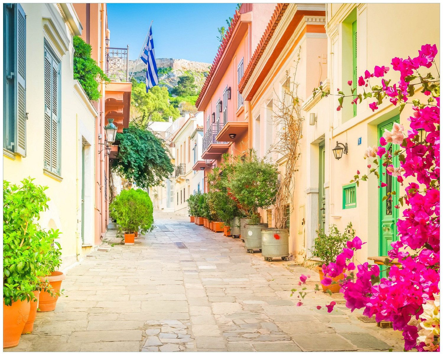 Wallario Poster, Mediterrane Straße im Blütenrausch, in verschiedenen Ausführungen