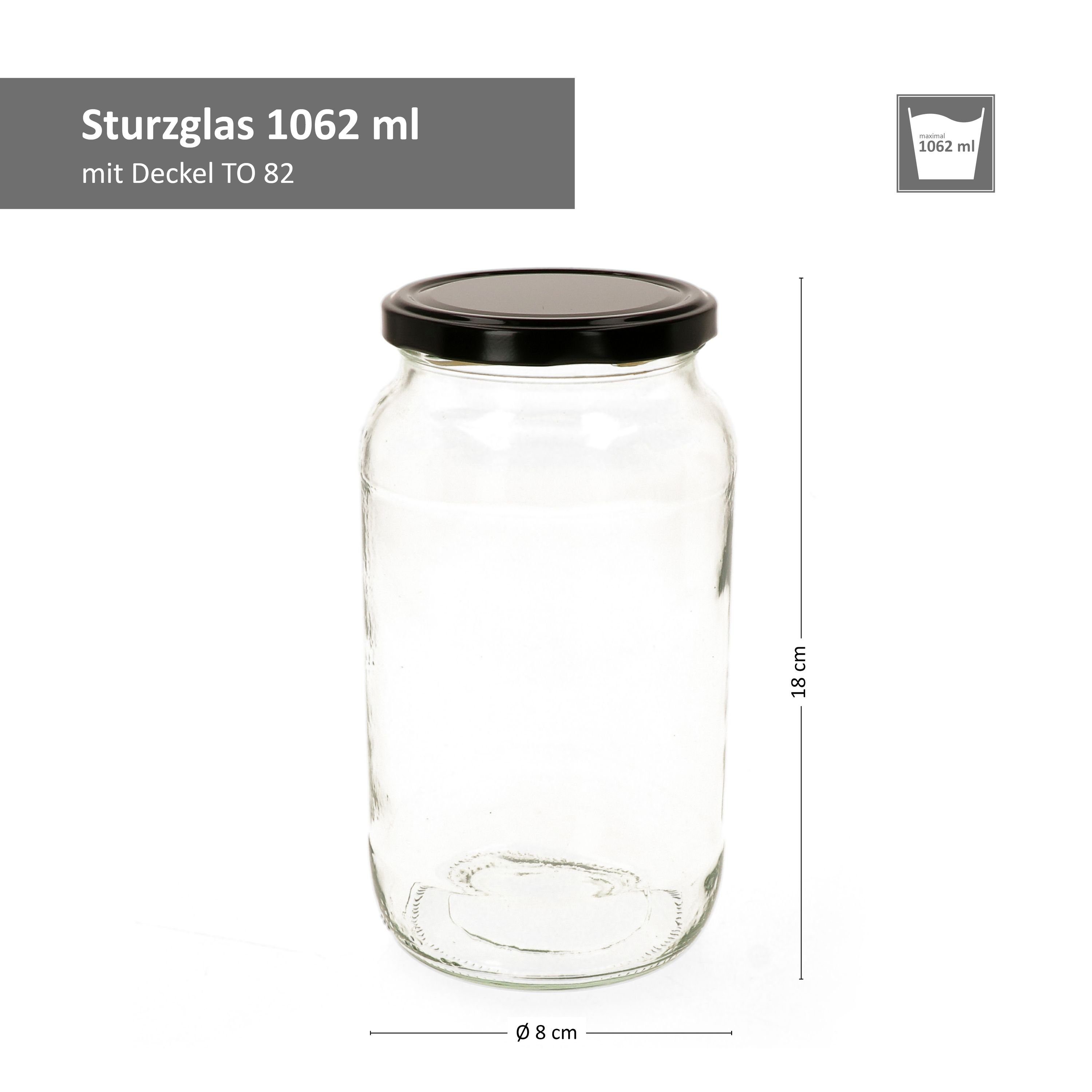 82 Glas Deckel 1062 ml 12er incl. MamboCat Set Rundglas Rezeptheft, Einmachglas Schwarzer To