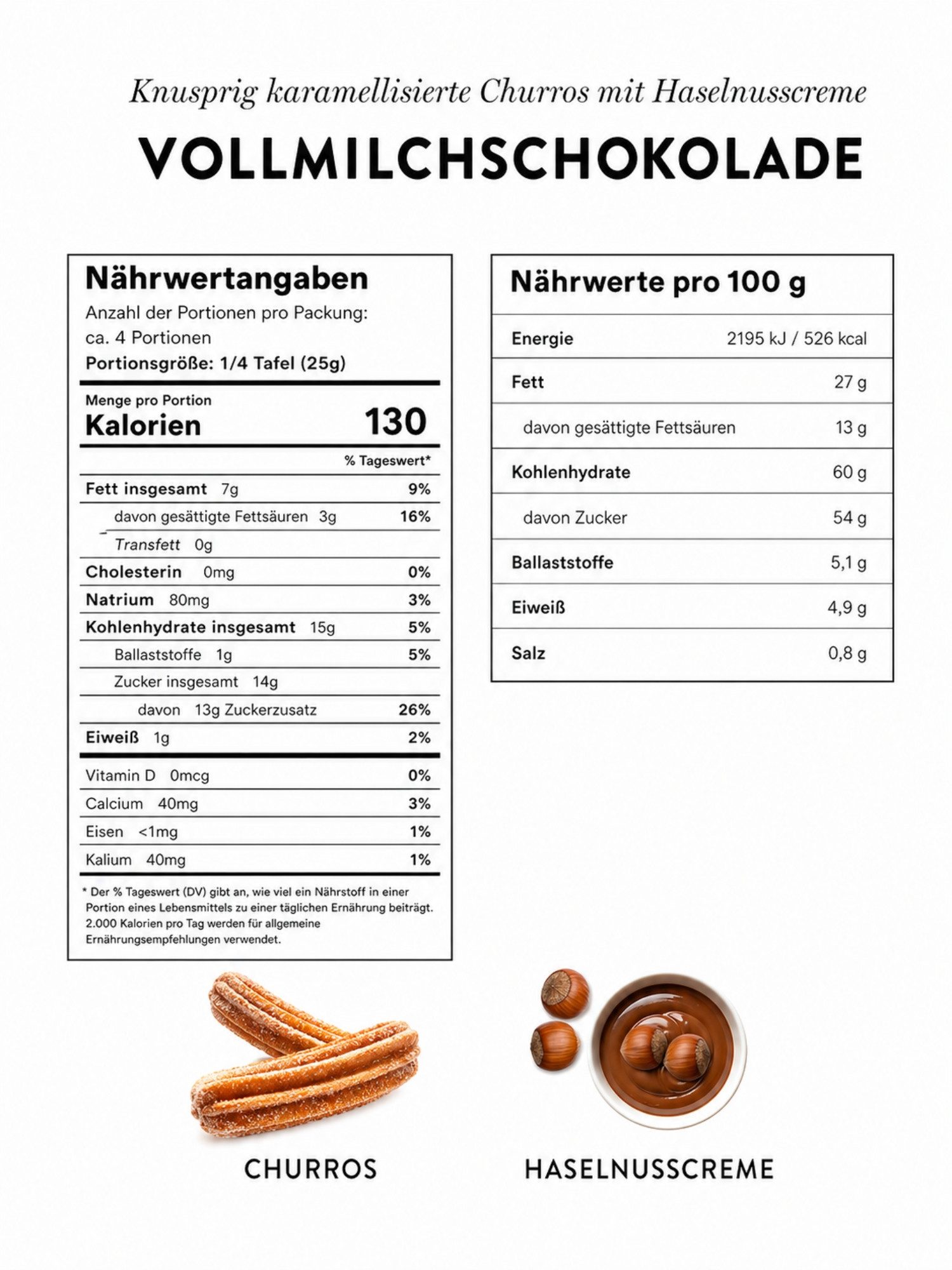 PATISLOVE Schokolade Churros Vollmilchschokolade mit Haselnusscreme 100g, ohne Konservierungsstoffe, ohne Farbstoffe, mit Haselnusscreme – Bild 4 von 5