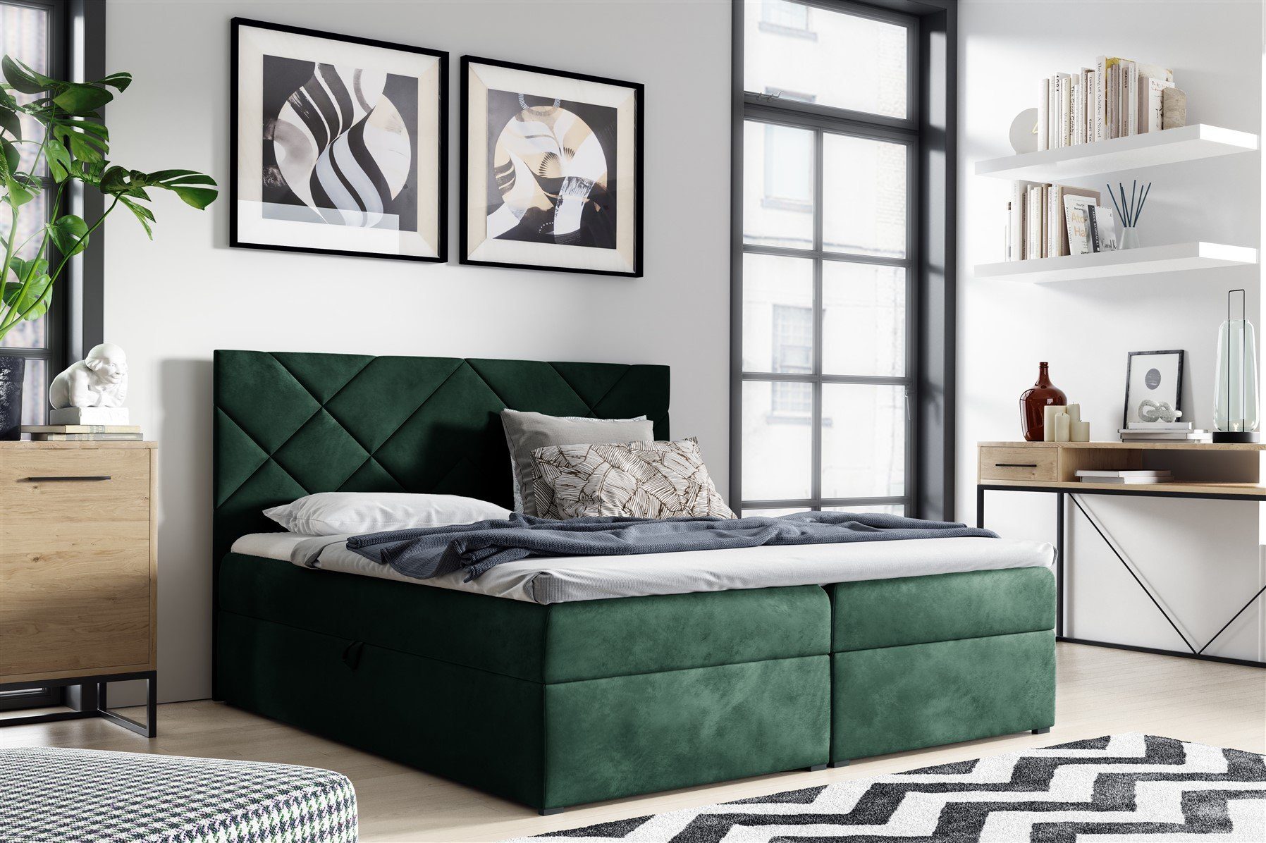 Fun Möbel Boxbett Schlafzimmerbett LAZARO Nr.3 in Stoff Fresh (inkl. Bettkästen, inkl. Kaltschaumtopper), eingebautes Liftsystem für Bettkästen