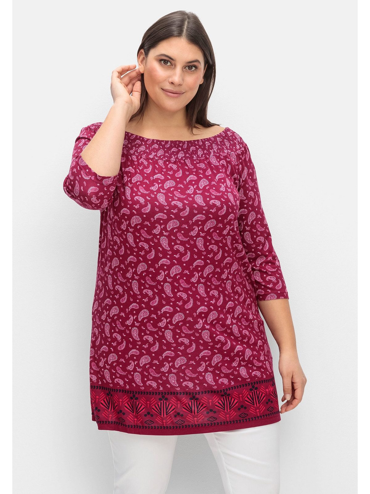 Sheego 3/4-Arm-Shirt "Große Größen", mit Paisleyprint und Bordürendruck günstig online kaufen