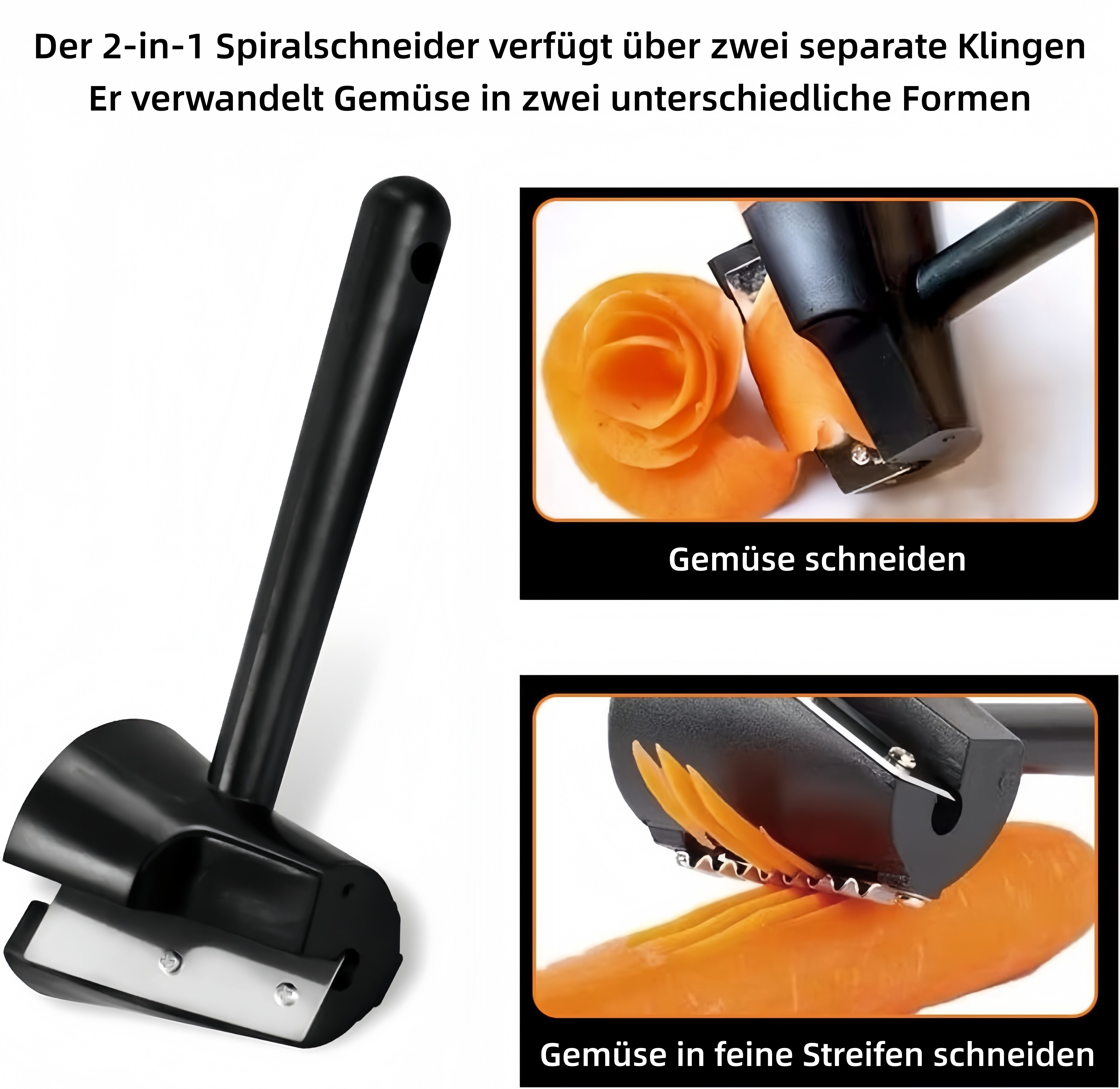 FOUORTUNATE-BEE Gemüsehobel 2er Set Spiralschneider für Gemüse und Obst, Trichterform, (2-St), Gemüseschneider für Karotten, Gurken & Obst, Spiralschneider – Bild 4 von 5