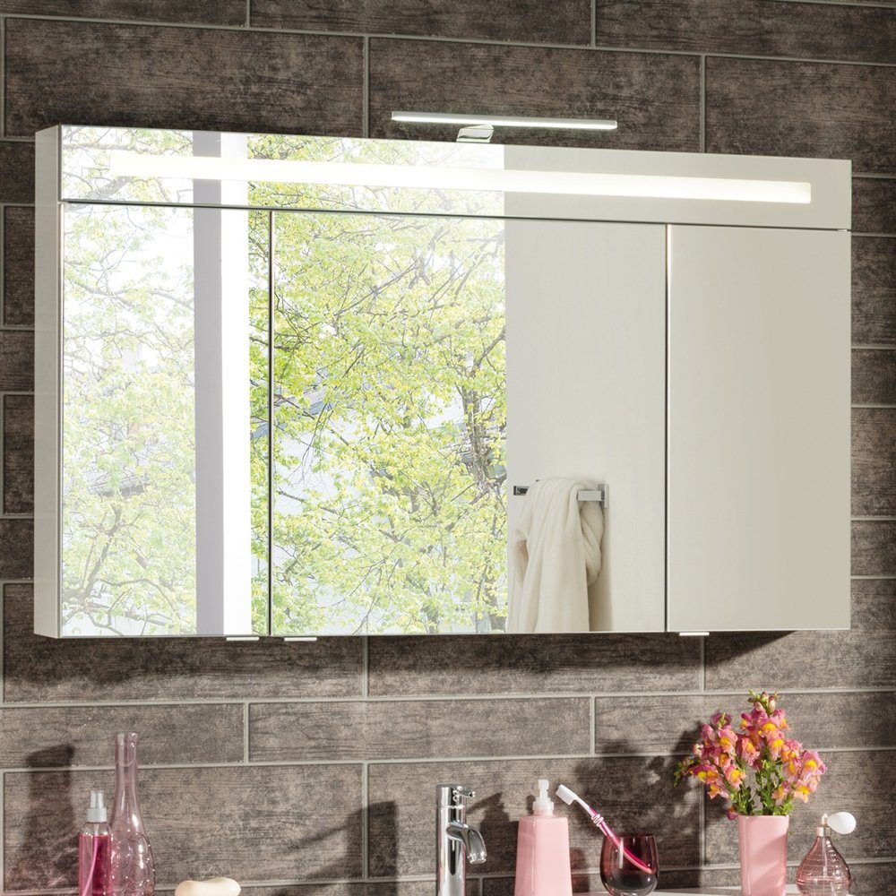 FACKELMANN Badezimmerspiegelschrank B.clever Spiegelschrank 120cm - 3 Türen Korpusfarbe: Weiß Matt