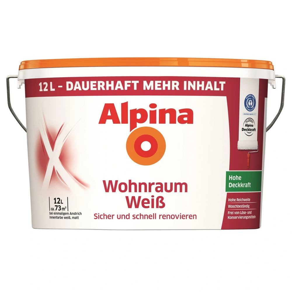 Alpina Wandfarbe Alpina Wohnraum Weiß 12,0 Ltr. Wandfarbe für Innen
