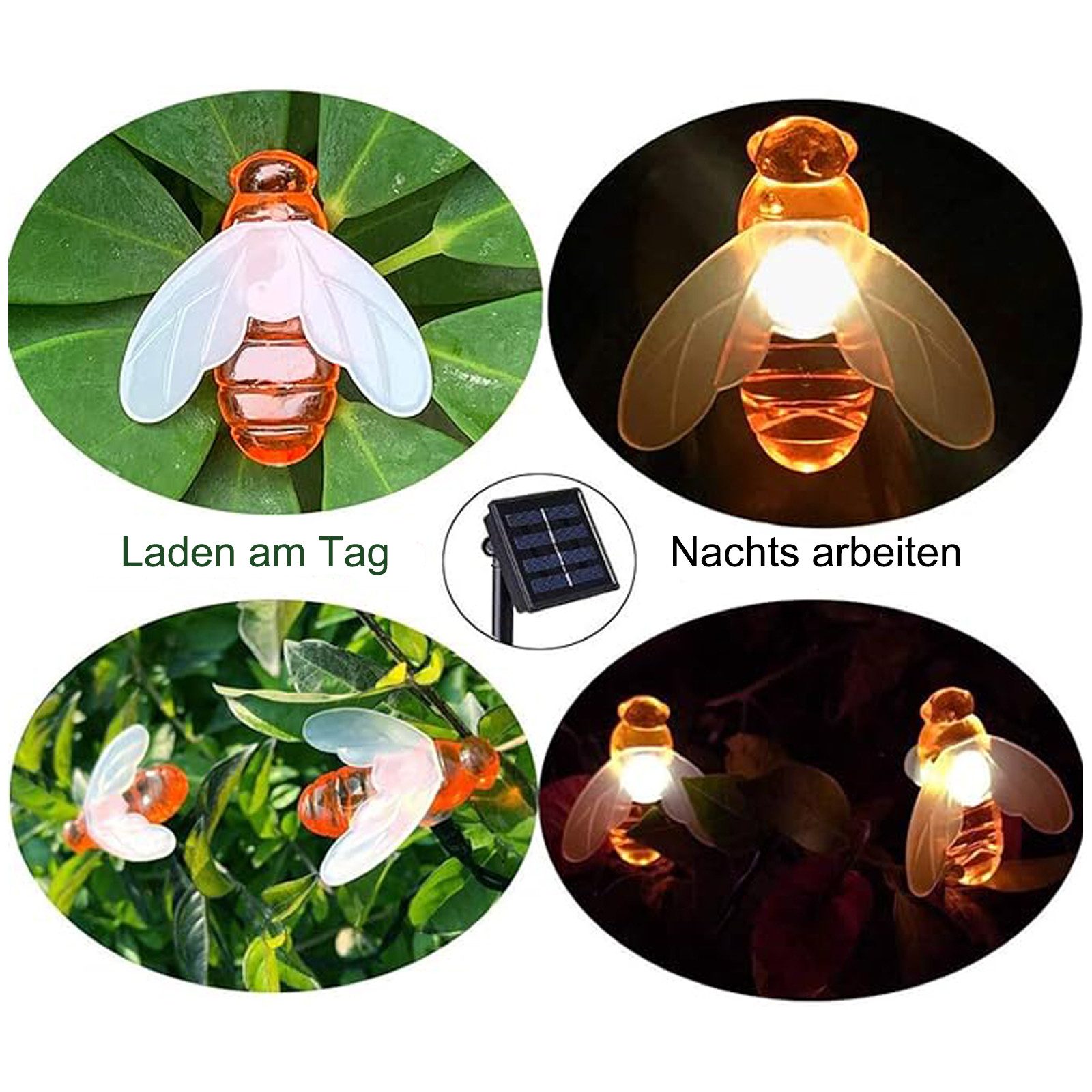 REDOM LED-Lichterkette 20 LED 5M Solar Led Strip Lichterkette Bienen Lichterketten mit Akku, Aussen 8 Modi Wasserdicht für Deko Hochzeit Gärten Party Weihnachten