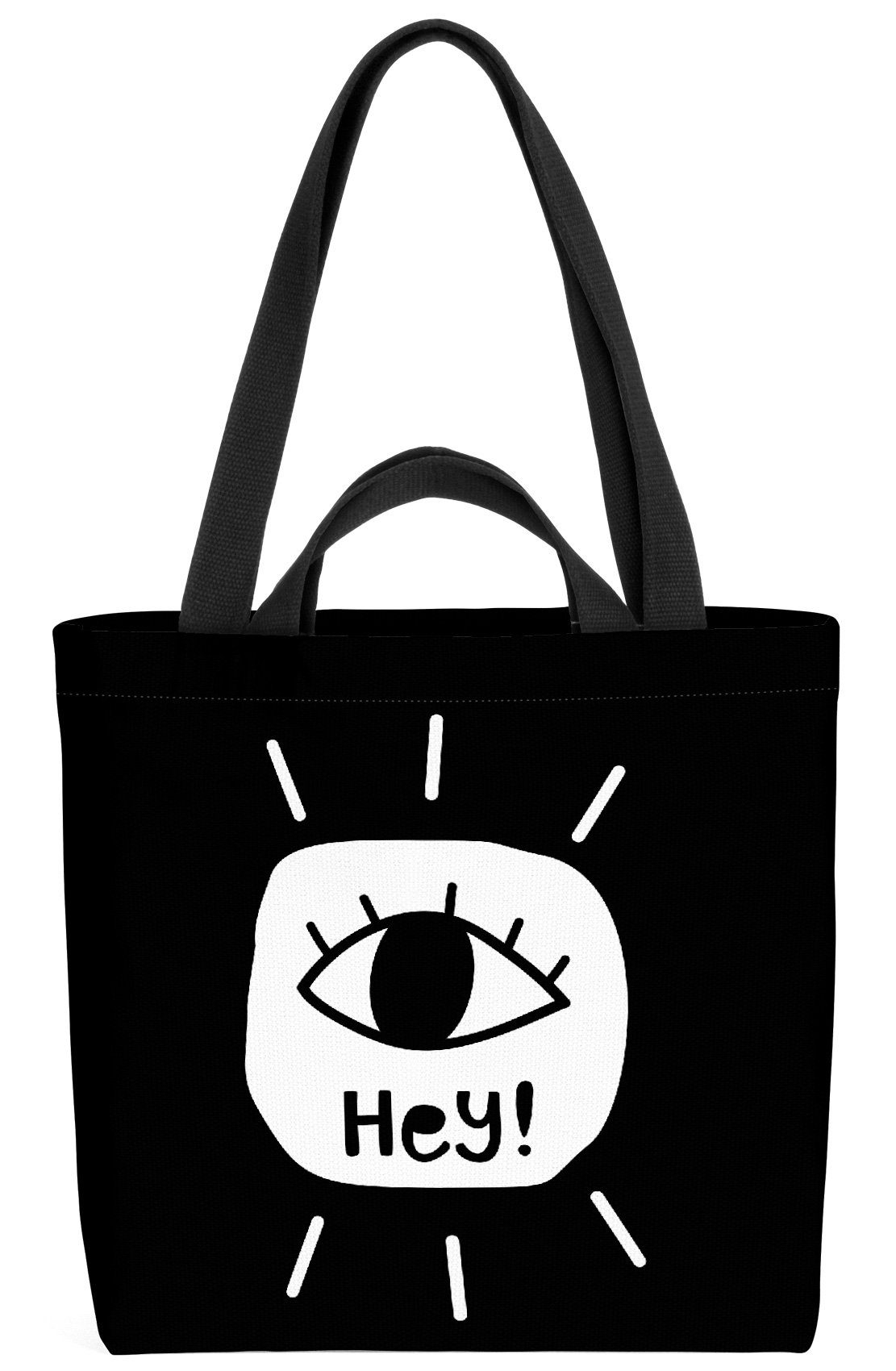 VOID Henkeltasche (1-tlg), Hey! Auge Spruch Cartoon Karte Tier Cartoon Grafik Schwarz Weiss Zeic