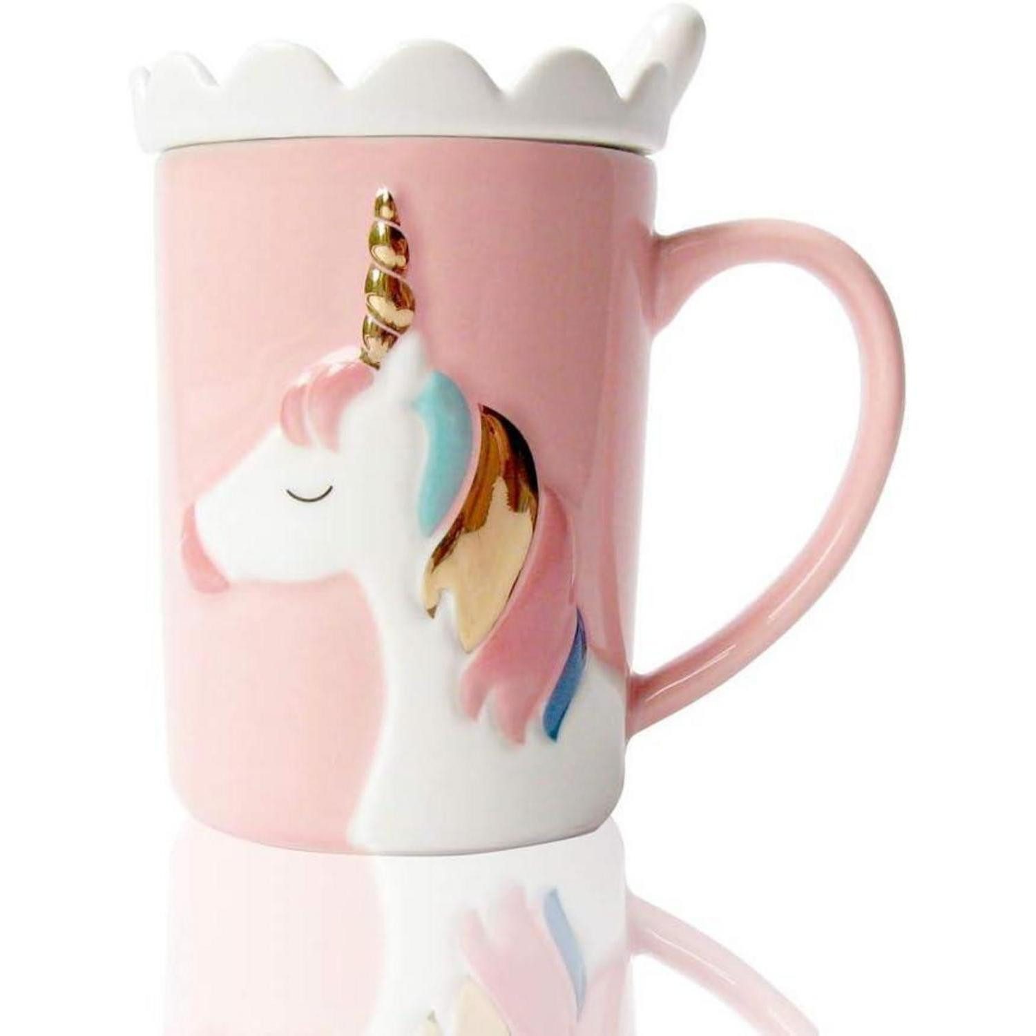 BigNoseDeer Tasse Keramik Einhorn Tasse rosa 3D-Prägung, handbemalt milch teetasse 370ml