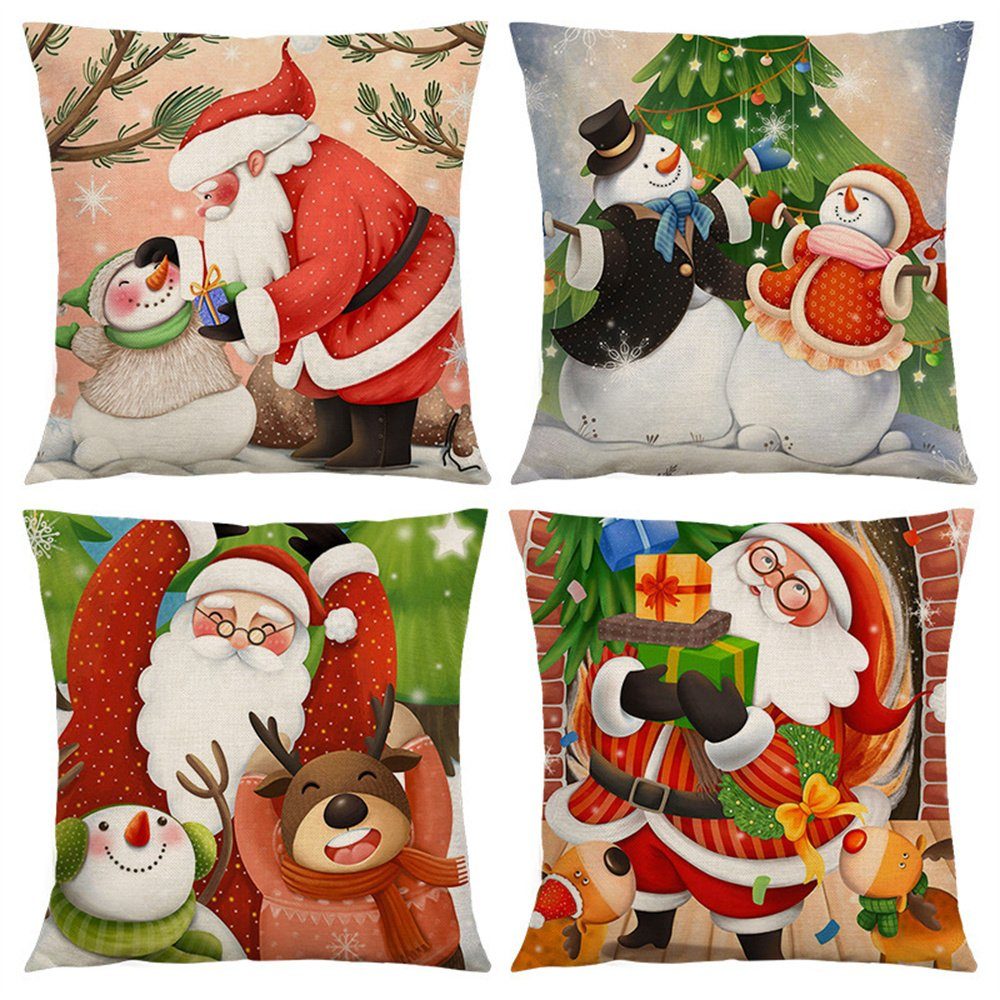 Kissenbezüge Weihnachten Zierkissenbezug Couch Wohnzimmer Deko 45x45cm, Dekorative (4 Stück), Weihnachts Deko, 4 Stück Kissenbezug zu Weihnachten