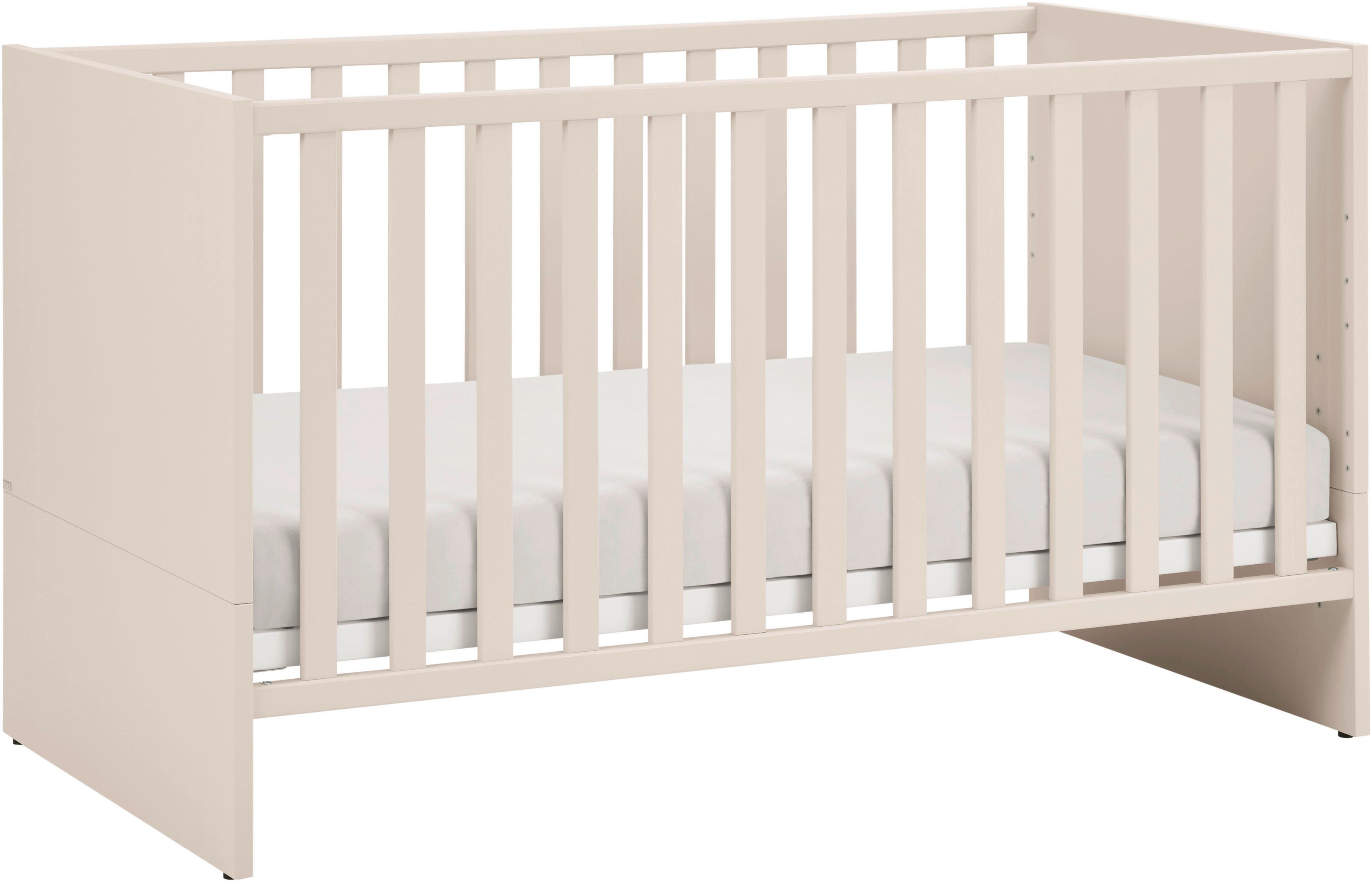 PAIDI Babybett LITTLE SNU 70x140cm in Beige oder Weiß, umbaubares Kinderbett, Gitterbett 4-fach höhenverstellbar, entnehmbare Sprossen, Juniorbett