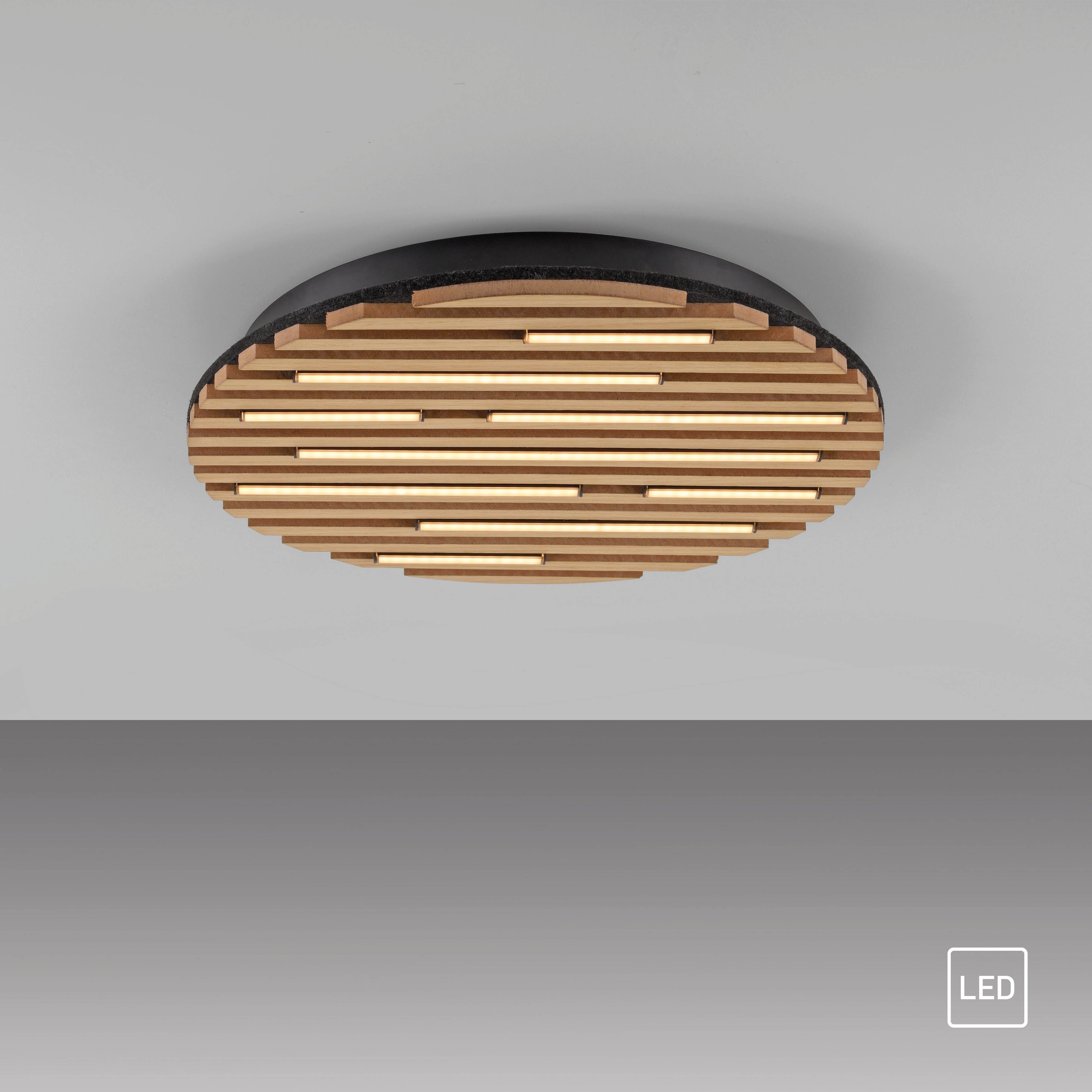 OTTO home Deckenleuchte Ullii Akustikpaneele, LED fest integriert, Warmweiß, schwarze LED Diffuser, Holz, Akustik, Paneele, 3000K - Ø 40 cm