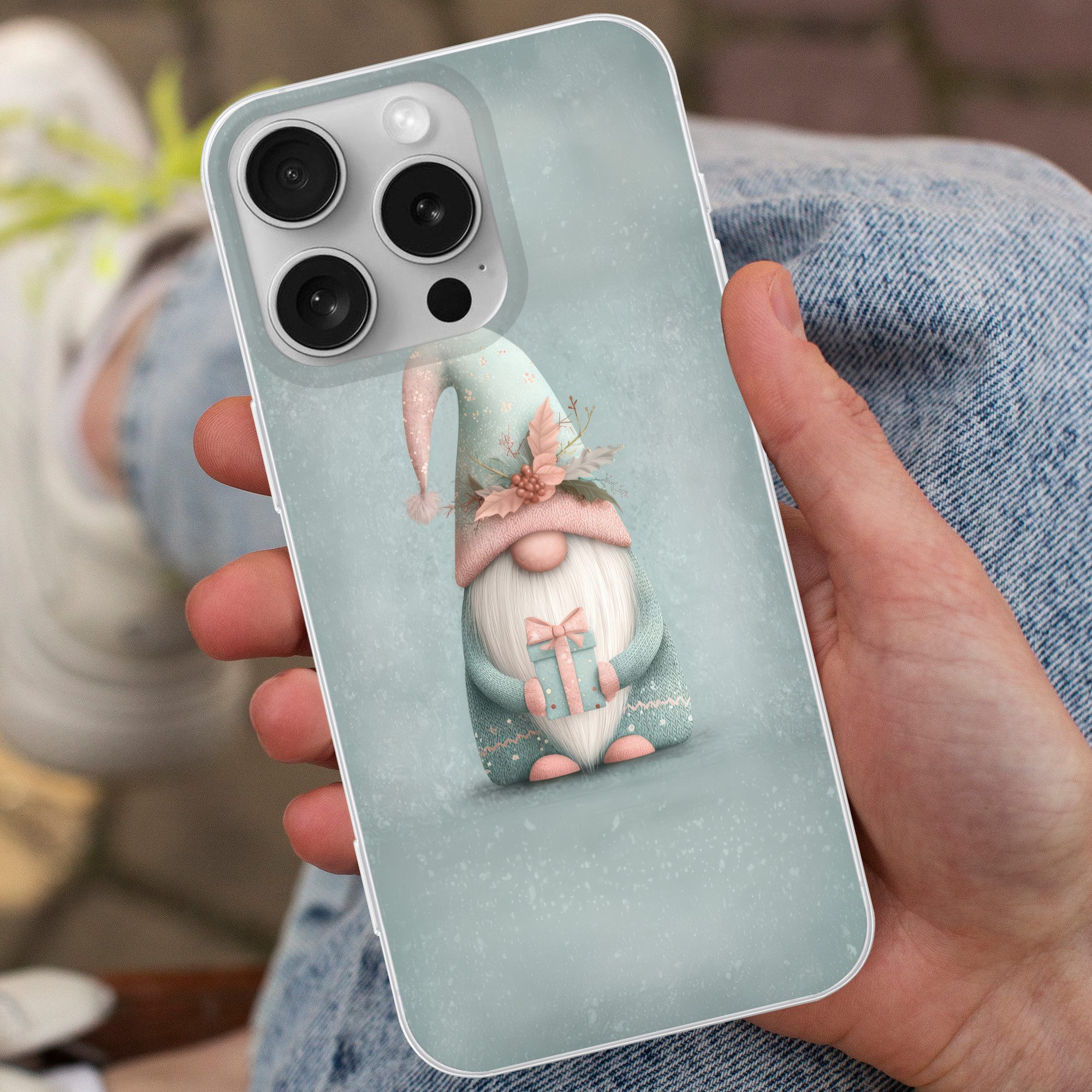 MuchoWow Handyhülle für Apple iPhone 16 Pro Weihnachtszwerg - Geschenk - Grün, Smartphone-Bumper, Print, Handy Schutzhülle Dünn