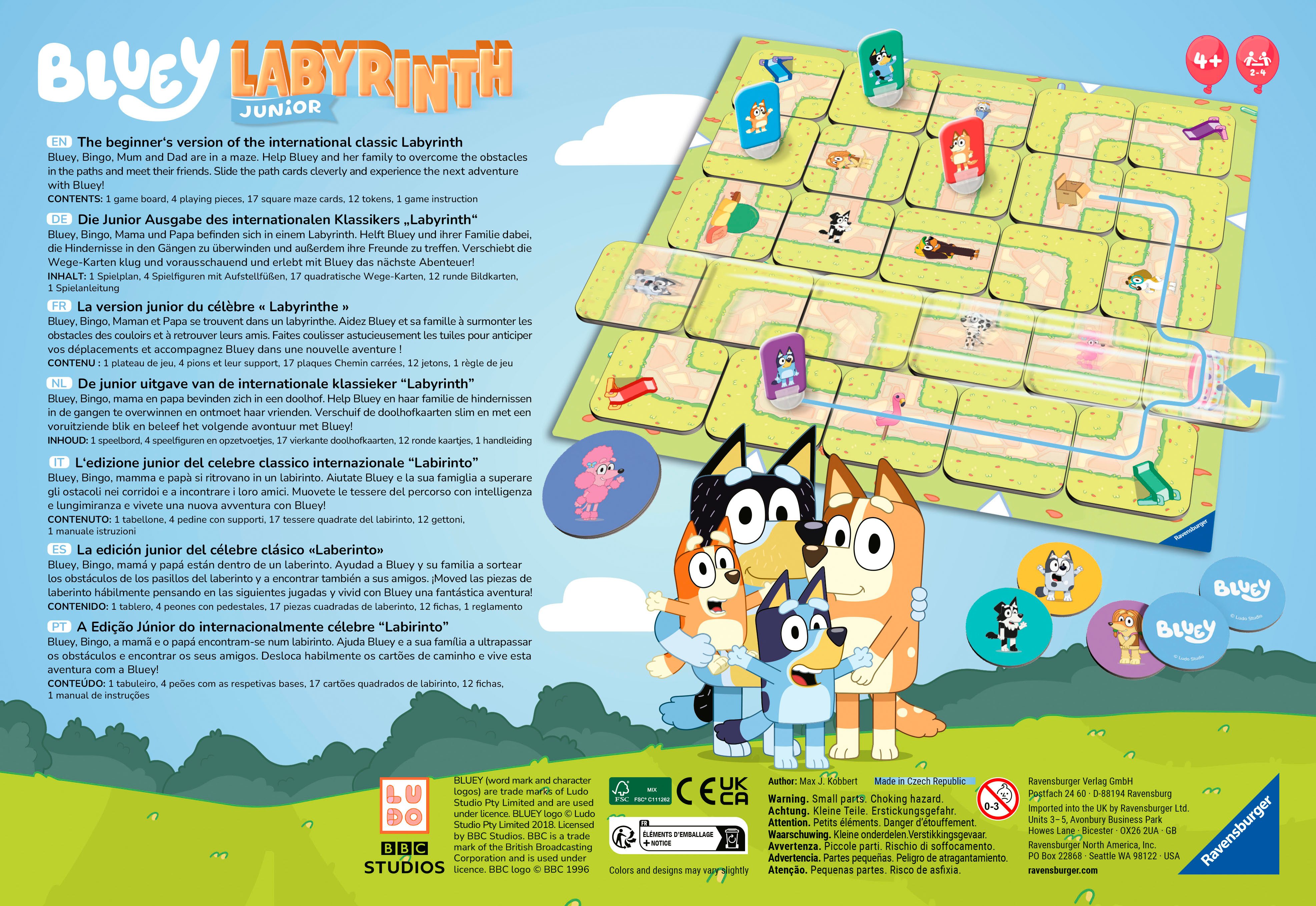 Ravensburger Spiel Bluey, Junior Labyrinth, Familienspiel, Made in Europe