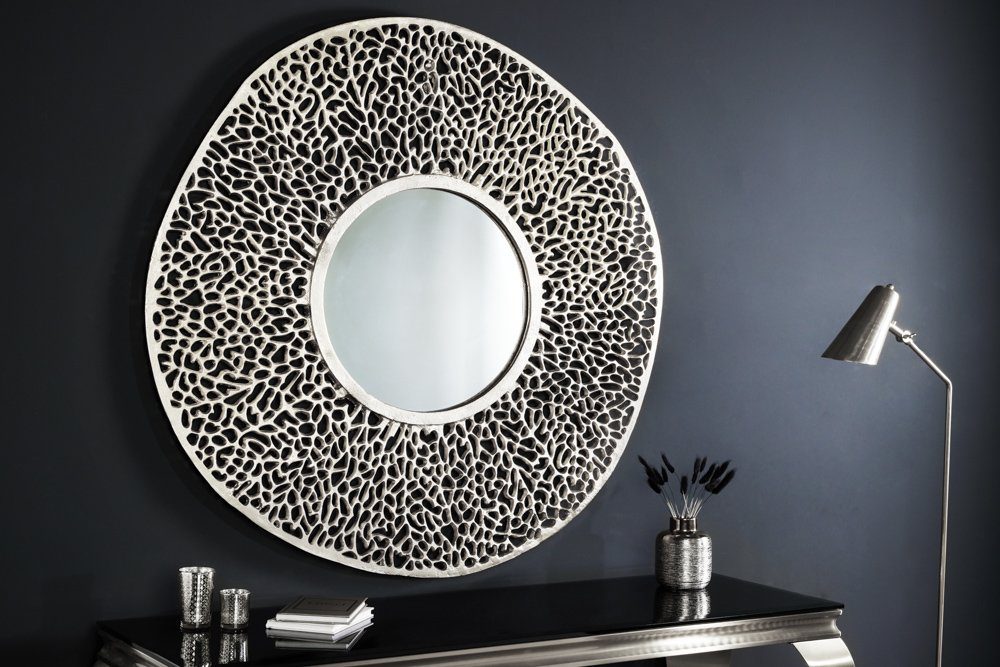 riess-ambiente Wandspiegel · LEAF · · 1-St), silber Handmade rund (Einzelartikel, ABSTRACT silber Metall silber · Rahmen · Deko 112cm Schlafzimmer Wohnzimmer | · XXL