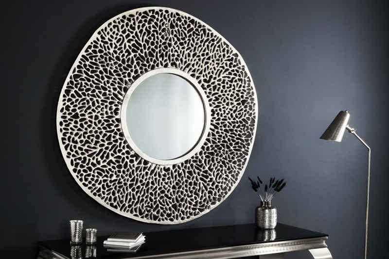riess-ambiente Wandspiegel ABSTRACT LEAF XXL 112cm silber (Einzelartikel, 1-St), Schlafzimmer · Metall · rund · Rahmen · Deko · Handmade · Wohnzimmer