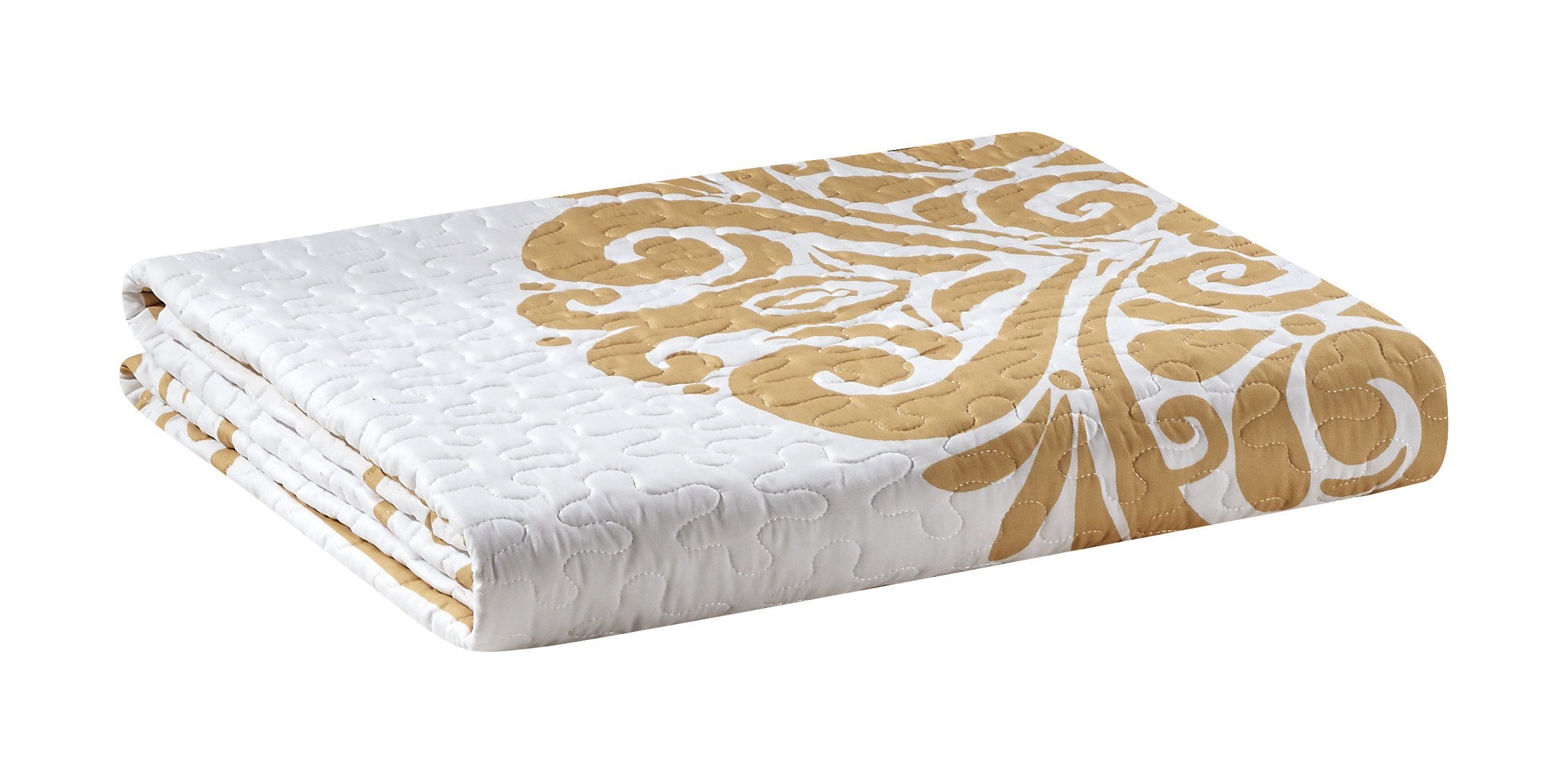ZELLERFELD für Doppelbettüberwurf, 220x240cm Tagesdecke Weiß-Gold Bett 3-Teilig Tagesdecke