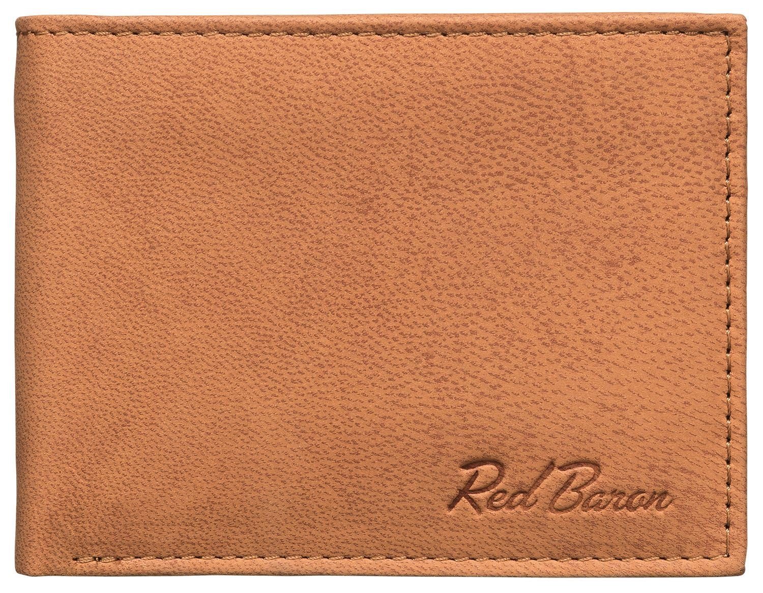 Red Baron Geldbörse Geldbeutel Leder Braun RB-WT-003-02, Kreditkartenfächer, Münzfach mit Druckknopf, Sichtfächer