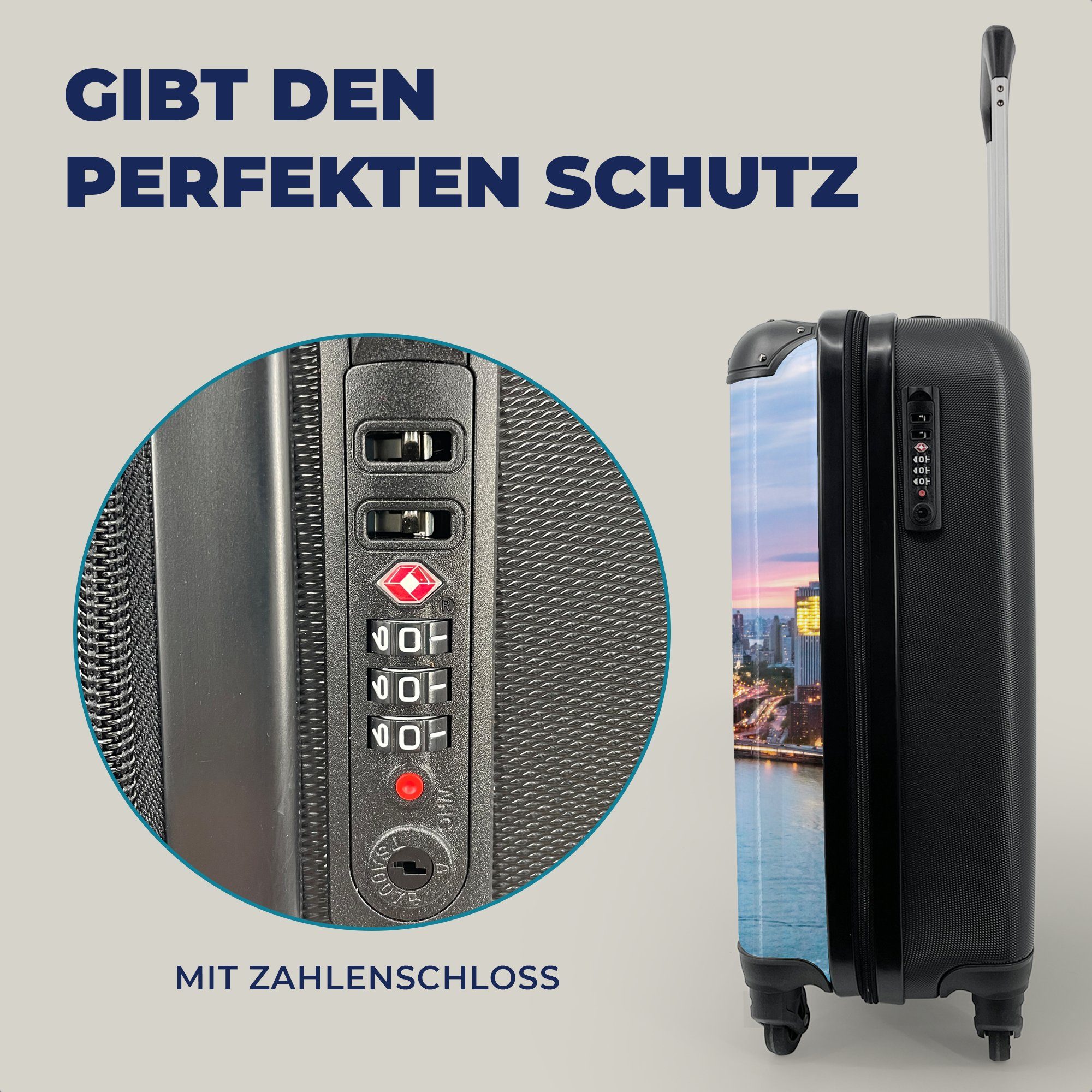 MuchoWow Handgepäckkoffer New Yorker Skyline an der Brooklyn Bridge, 4 Rollen, Reisetasche mit rollen, Handgepäck für Ferien, Trolley, Reisekoffer
