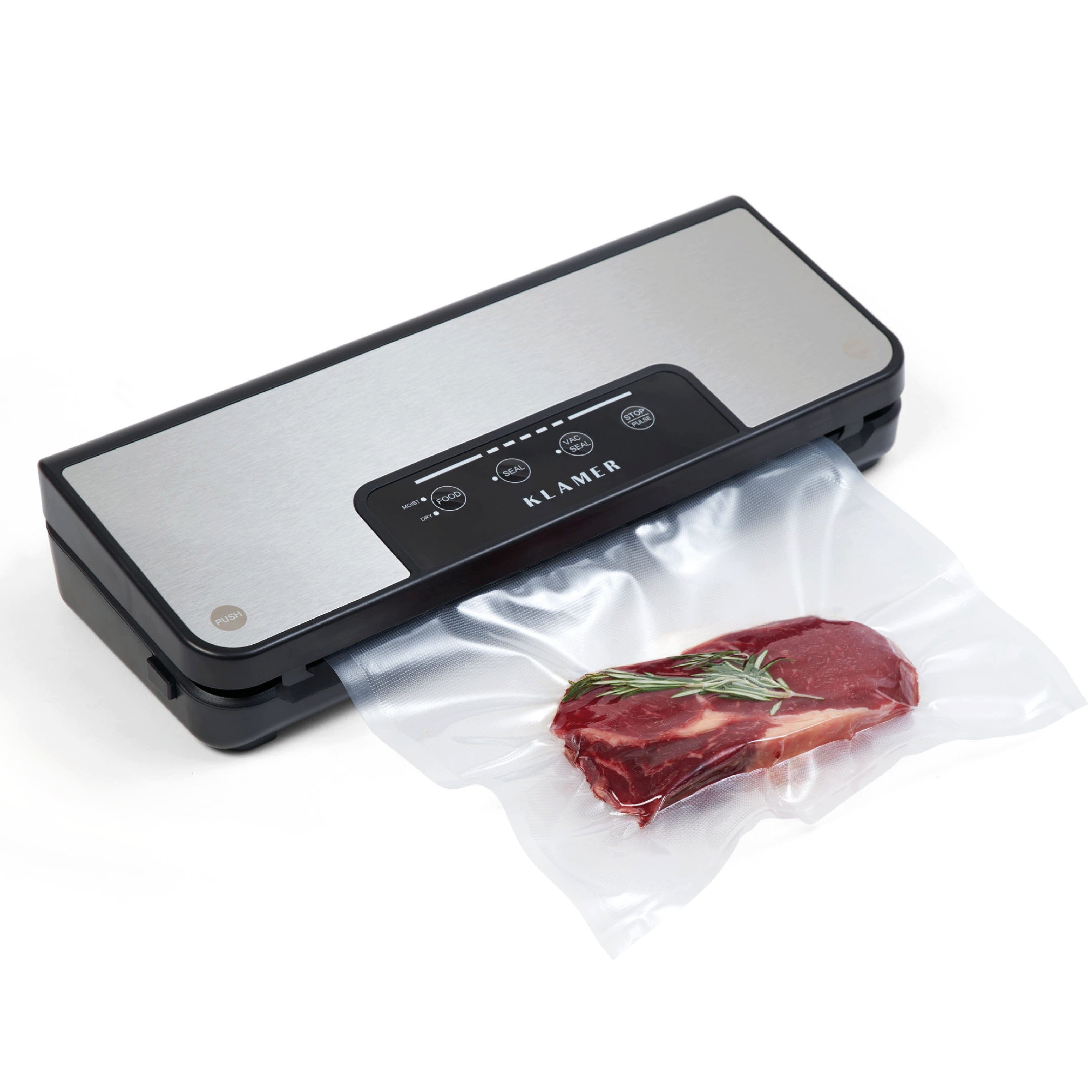 KLAMER Vakuumierer Automatisch Classic Pro 80 - Vakuumiergerät für trockene oder feuchte…, 110W, Temp.-Überwachung, Cutter, Rollenfach, 0,8 bar starke Pumpe