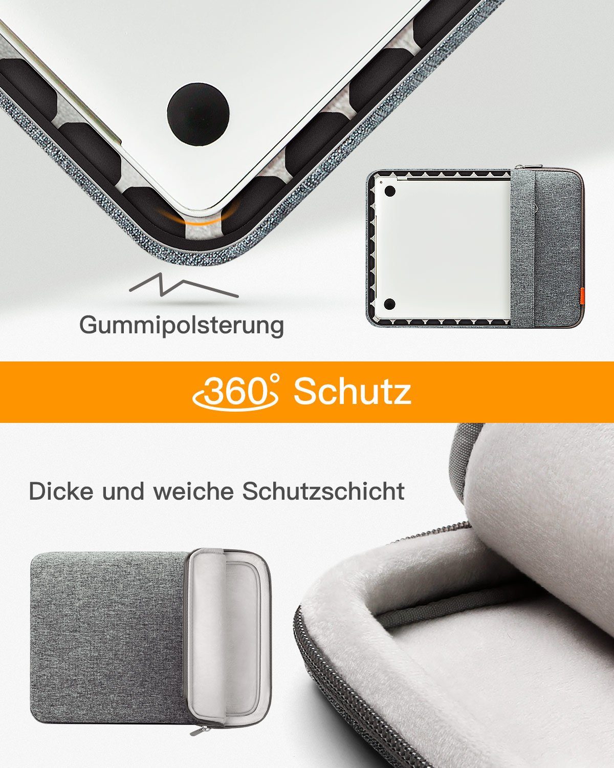 Inateck Laptop-Hülle 13 Zoll Laptoptasche 360° Schutz Notebook Schutzhülle, für 2026 MacBook Neo/Air M5 – Bild 4 von 5