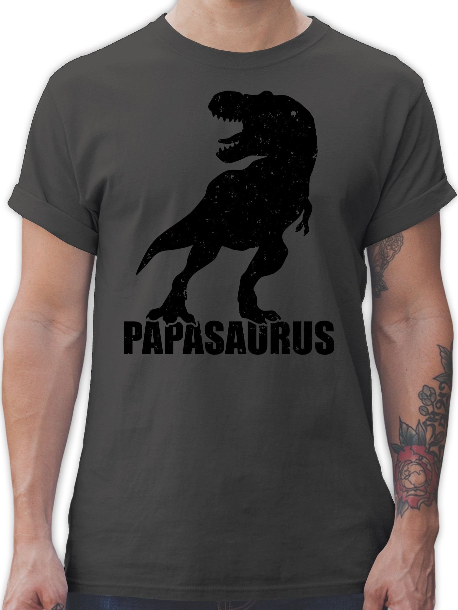 Shirtracer T-Shirt Papasaurus mit T-Rex Vatertag Geschenk für Papa 01 Dunkelgrau