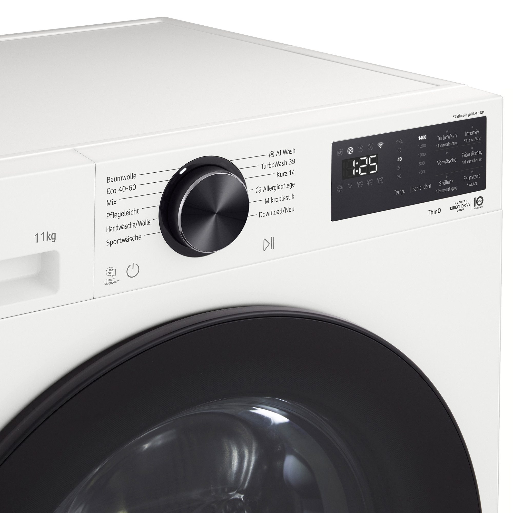 LG Waschmaschine F4WX701Y, 11 kg, 1351 U/min, TurboWash® 360°, AI Wash, Dampffunktion, Smart Diagnosis® – Bild 4 von 5