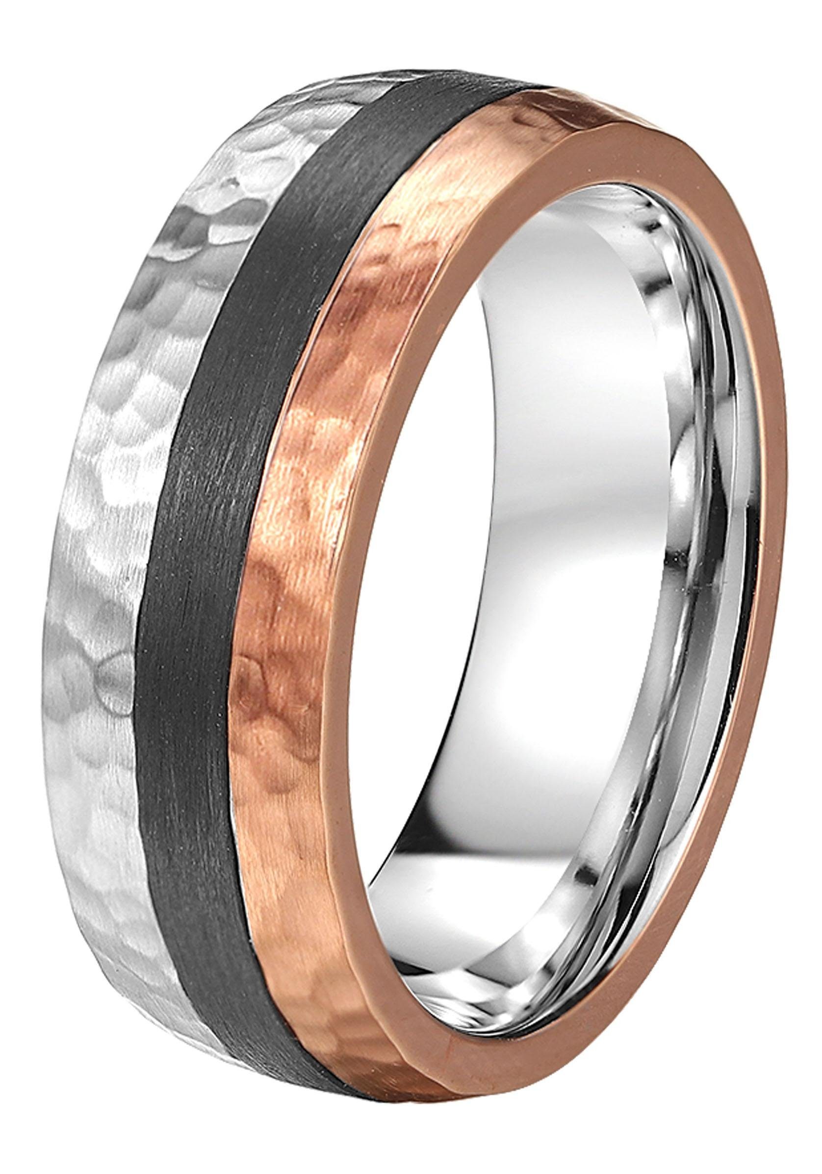 DOOSTI Geschenk Ehering o. Edelstahl mit Zirkonia edelstahlfarben-roségoldfarben-schwarz Schmuck Trauring Partnerring LIEBE, Trauring ohne