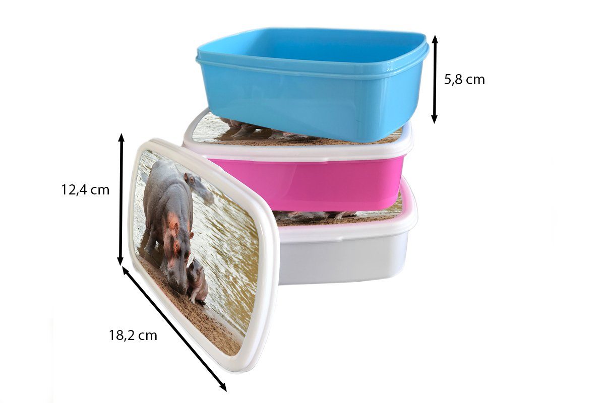 MuchoWow Lunchbox Tiere Nilpferde (2-tlg), - Brotbox Kunststoff, Baby, Kinder, für Erwachsene, Mädchen, Brotdose - Kunststoff rosa Snackbox