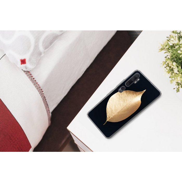 MuchoWow Handyhülle Blätter - Gold - Schwarz - Pflanzen - Luxus Phone Case Handyhülle Xiaomi Mi Note 10 Silikon Schutzhülle