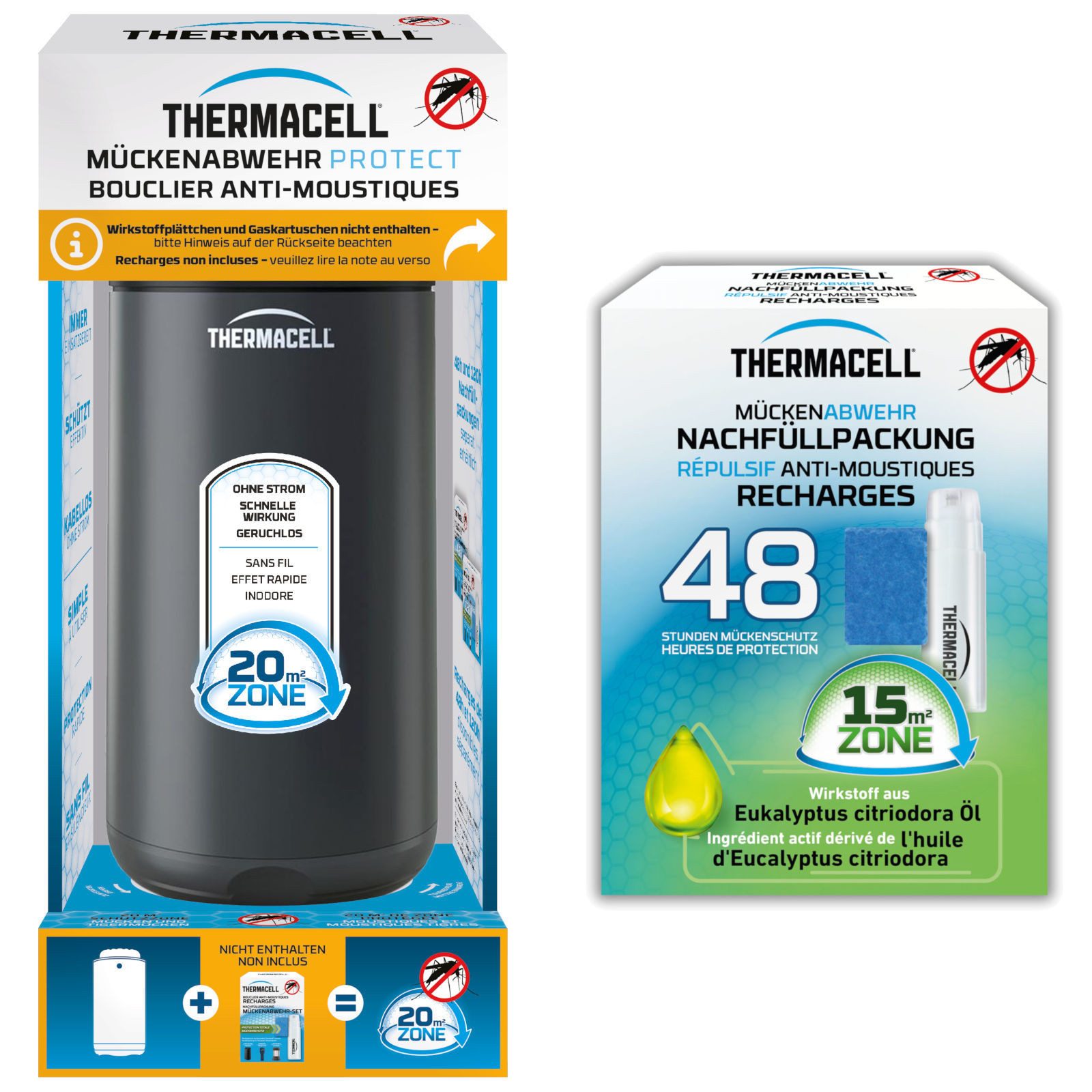 ThermaCell Insektenabwehrgerät Thermacell Mückenabwehr Protect, Graphit + Nachfüllpackung 48 Stunden