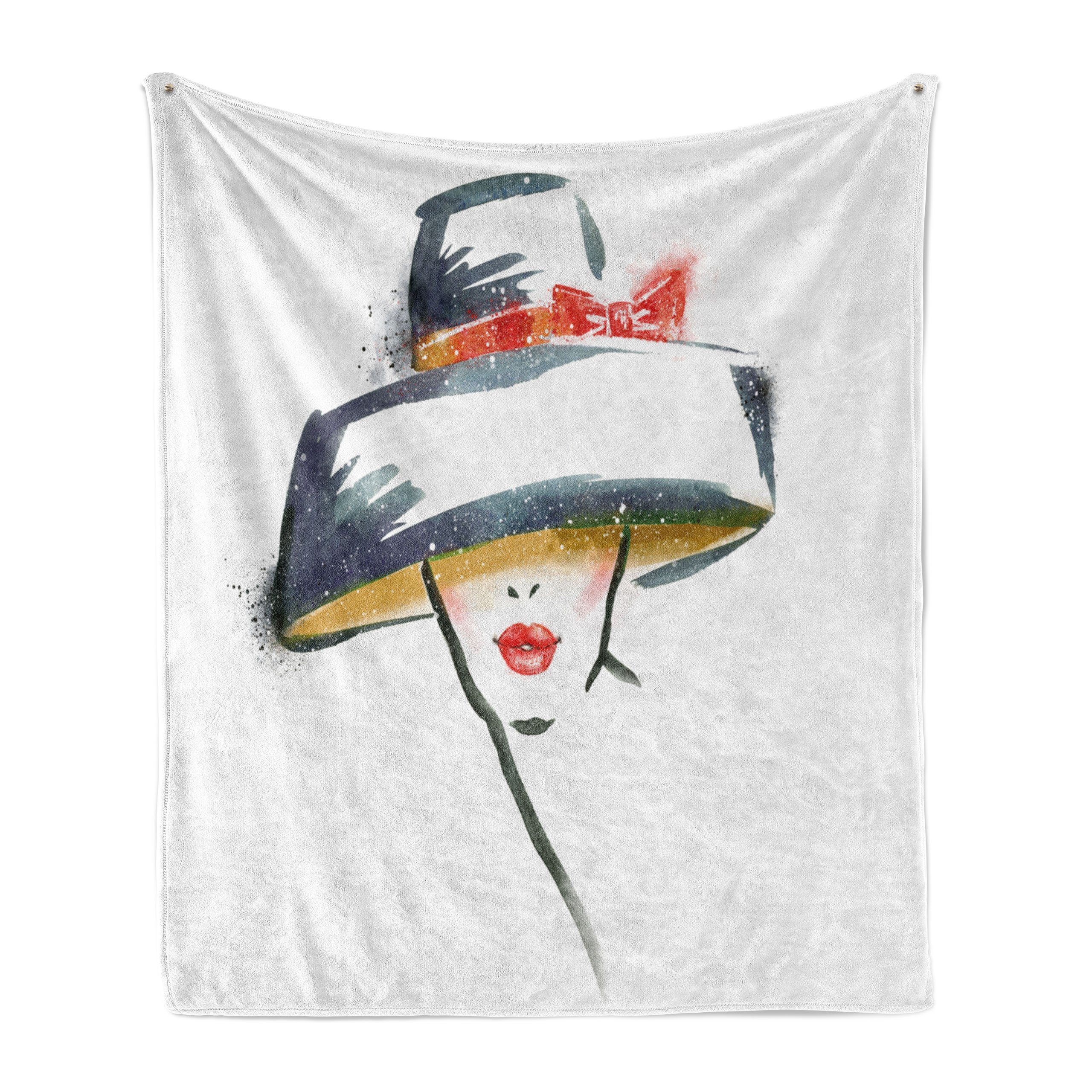 Wohndecke Gemütlicher Plüsch für den Innen- und Außenbereich, Abakuhaus, Modern Fashion Frau mit einem Hut