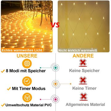 Sunicol LED-Lichternetz 2X3m LED Mesh Net Curtain Lichterkette, für draußen Weihnachten Garten, 200-flammig, Timer, Wasserdicht