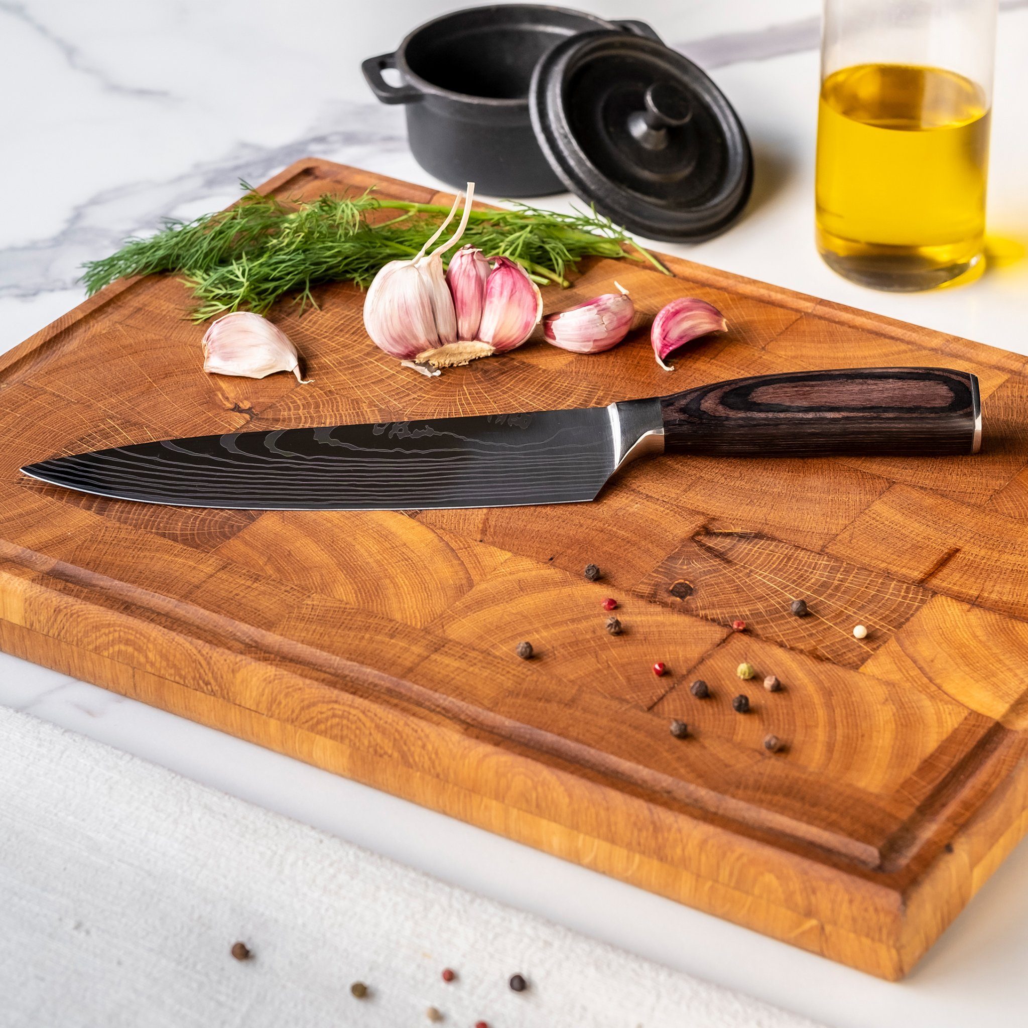 Kochmesser Japan Handgefertigt Holzgriff, ins cm Japanisches 20 - Damastmesser Detail Shinrai bis Messer