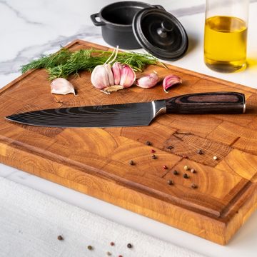 Shinrai Japan Damastmesser Kochmesser 20 cm - Japanisches Messer Holzgriff, Handgefertigt bis ins Detail