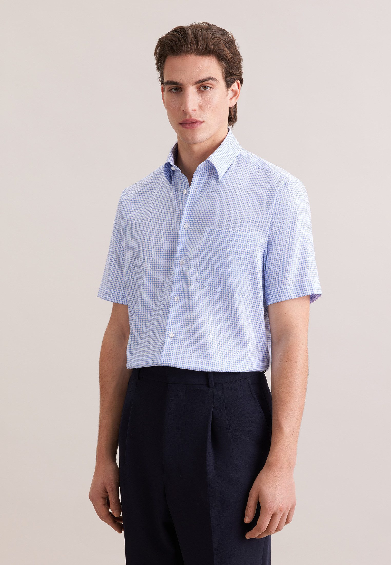 seidensticker Businesshemd Schwarze Rose Regular 1/2 Covered-Button-Down-Kragen Karo