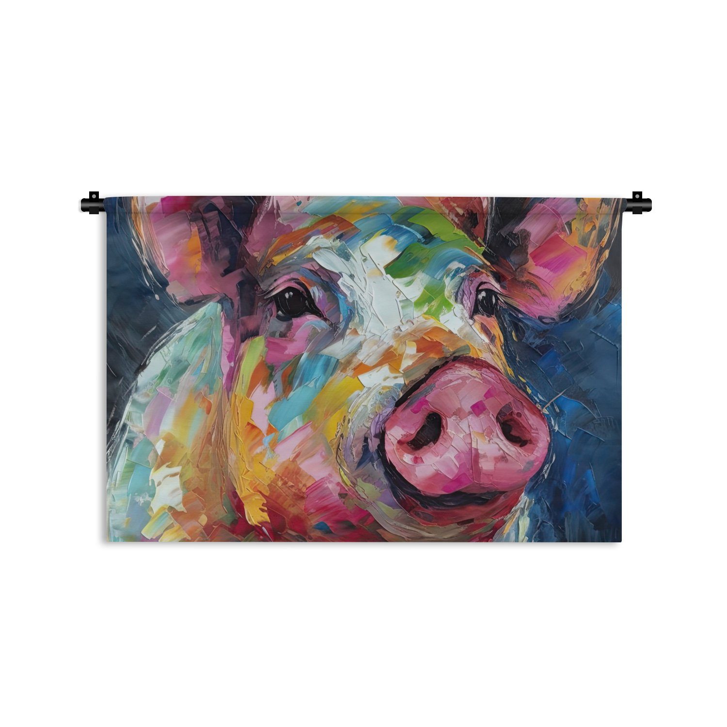 MuchoWow Wanddekoobjekt Schwein - Ölfarbe - Tiere - Kunst, Wanddeko für Wohnzimmer, Schlafzimmer, Kleid, Wandbehang, Kinderzimmer | Wandobjekte