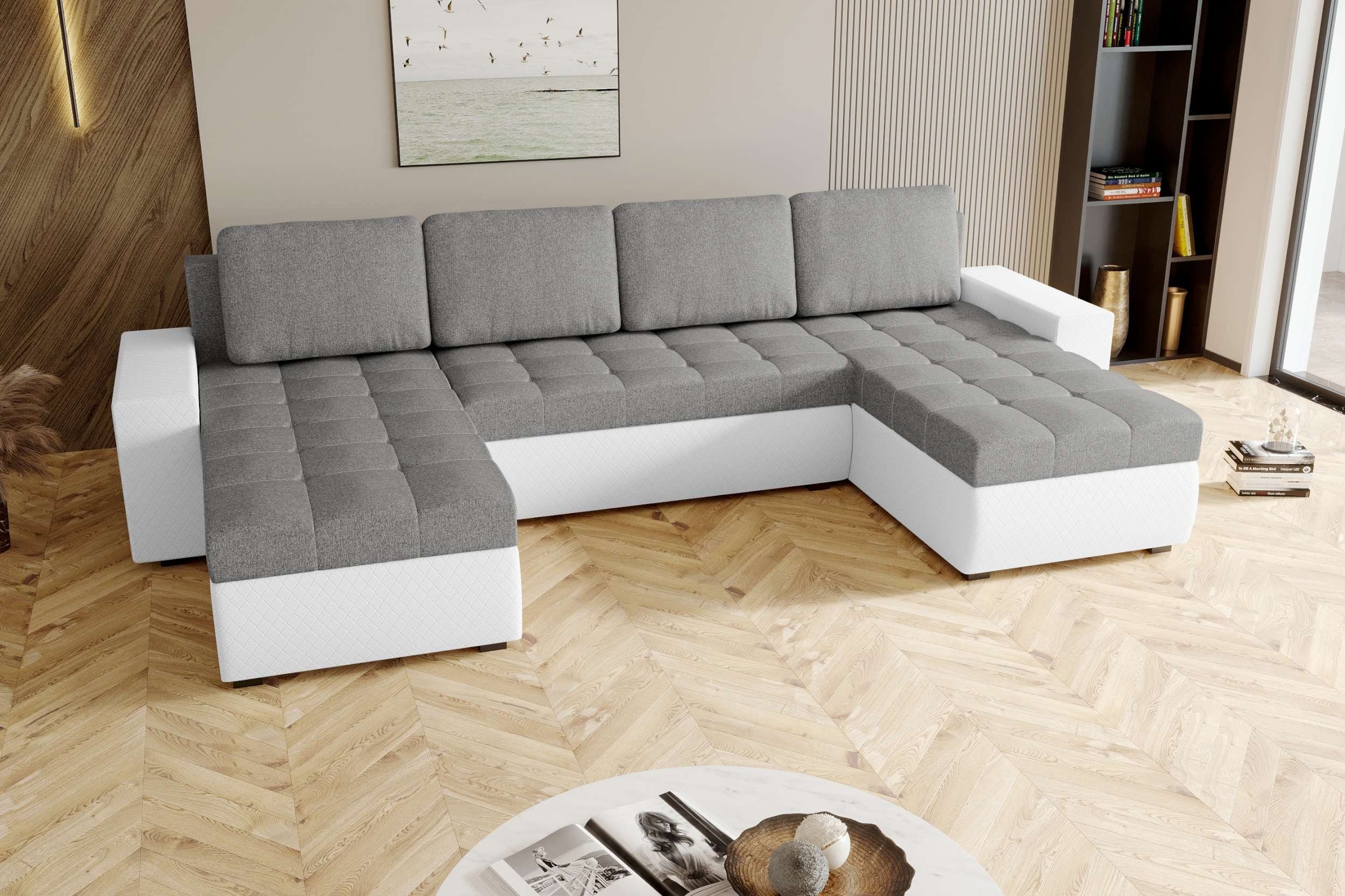 Stylefy Wohnlandschaft Amelia, U-Form, Eckcouch, mit Sitzkomfort, Sofa, Modern Bettkasten, Bettfunktion, Design mit
