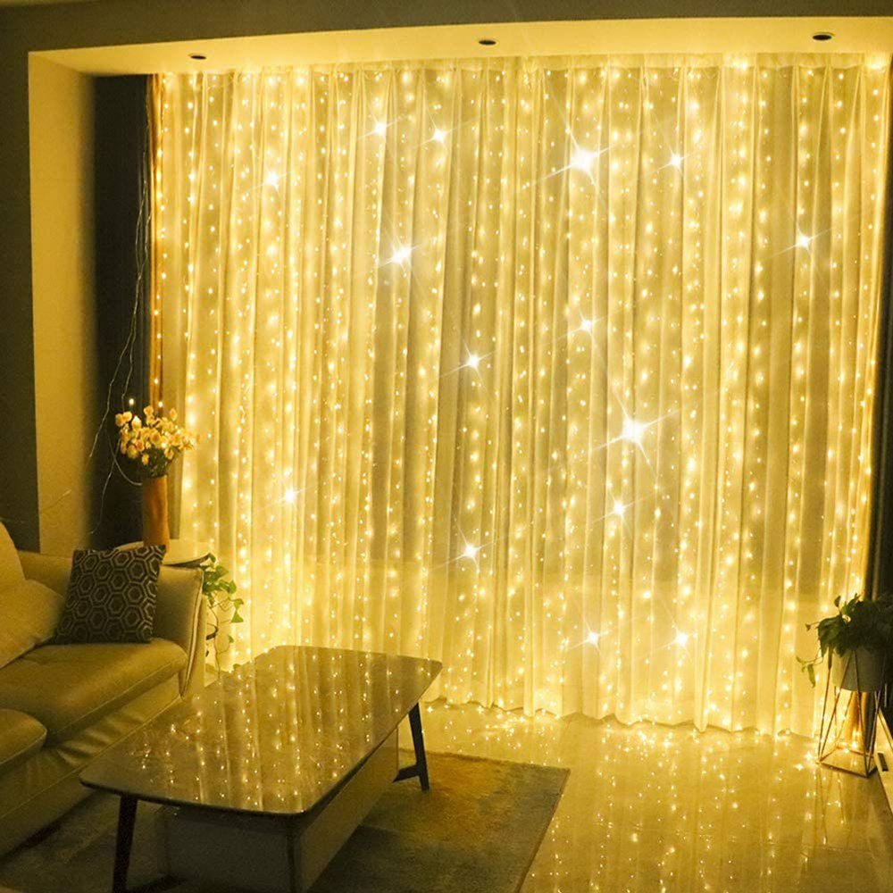 Rosnek LED-Lichtervorhang 300 LED Lichternetz Lichtervorhang günstig online kaufen