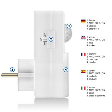 deleyCON Bewegungsmelder deleyCON 2x Infrarot Steckdosen Bewegungsmelder - IP20 - 120° bis 9m