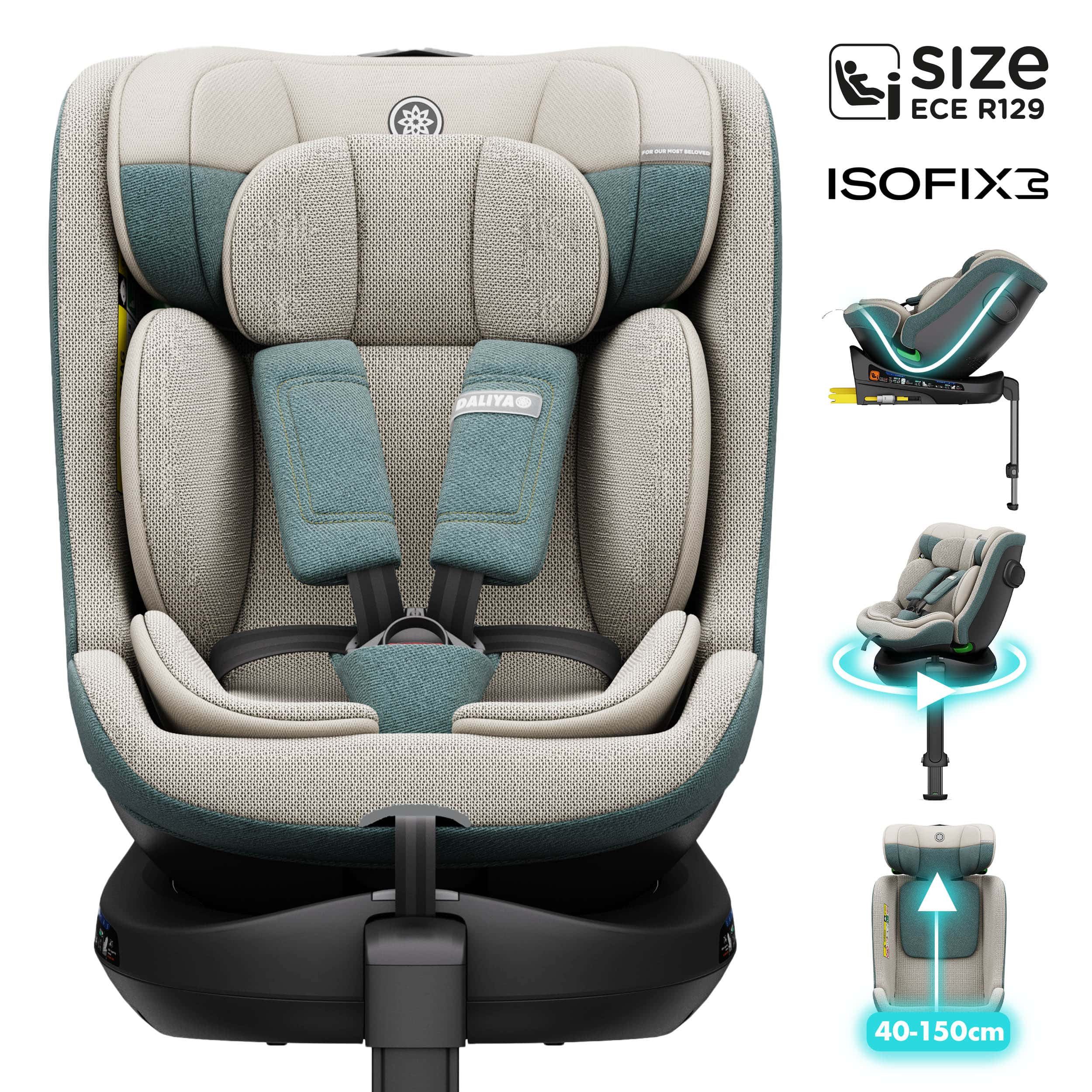 Daliya® Autokindersitz BRAVO i-Size Auto-Kindersitz, 360° drehbar, mitwachsend, atmungsaktiv, ab: ab Geburt, bis: bis 12 Jahre, ab: 40 cm, bis: 150 cm, (Neugeborenen-Set, 4-tlg), 8 Stufen Sitzneigung, verstellbare Kopfstütze, Stützbein, Belüftet