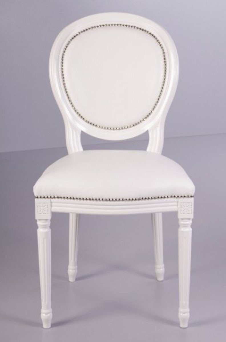 Esszimmerstuhl Barock Esszimmer Stuhl Weiß / Weiß Lederoptik - Designer Stuhl - Luxus Qualität