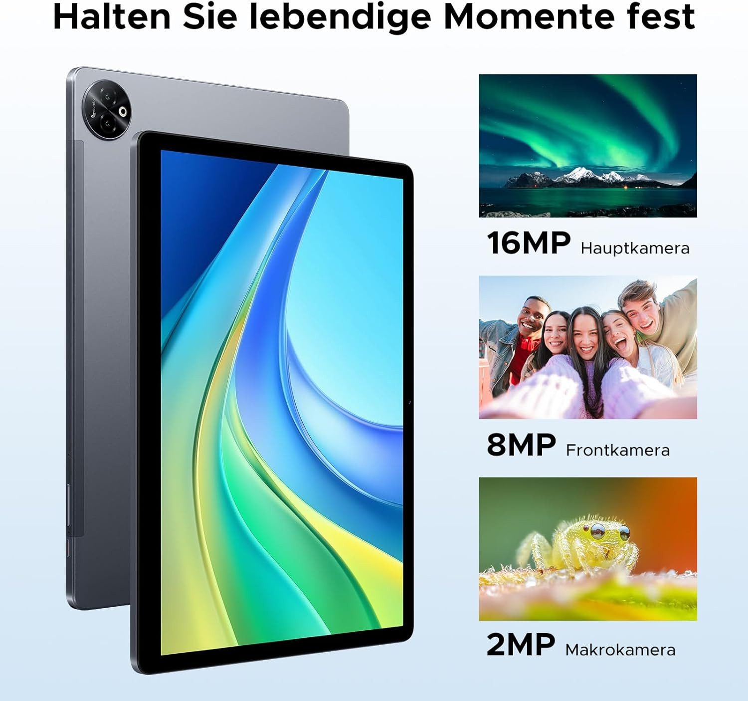 Zevelora 13500mAh Helio G100 8 GB RAM Fast Gaming Tablet (14", 256 GB, Android 15, 4G LTE, Leistungsstarkes Allround-Gerät für Arbeit, Freizeit und unterwegs)