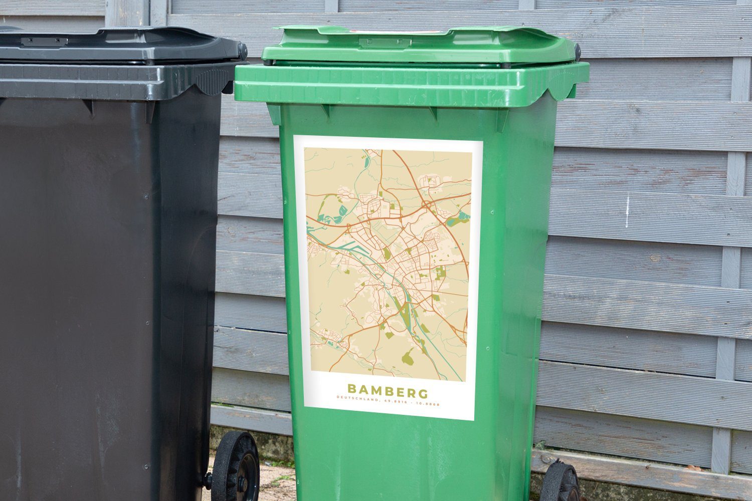 MuchoWow Wandsticker Bamberg - Karte Container, Abfalbehälter (1 Sticker, Vintage - Mülleimer-aufkleber, Stadtplan - Mülltonne, St)