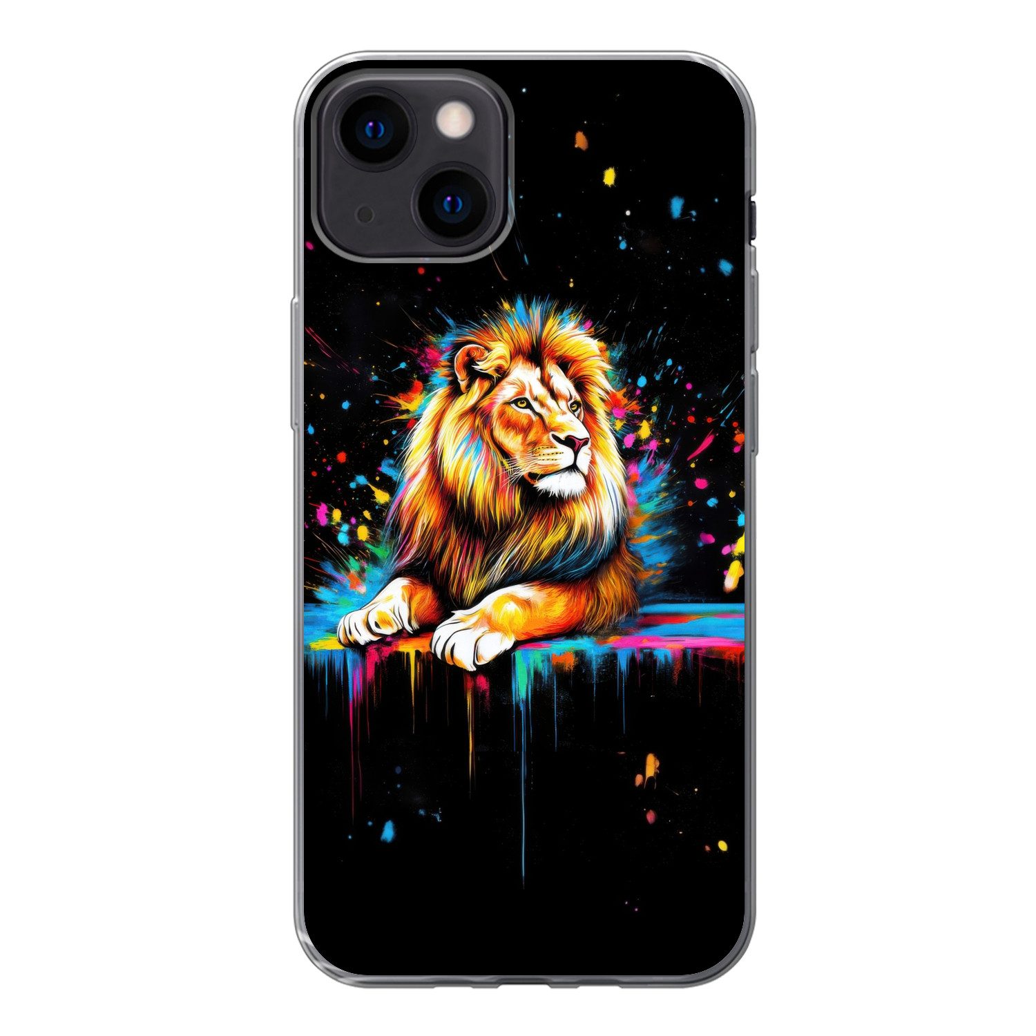 MuchoWow Handyhülle für Apple iPhone 13 Löwe - Bunt - Spritzer, Smartphone-Bumper, Print, Handy Schutzhülle Dünn