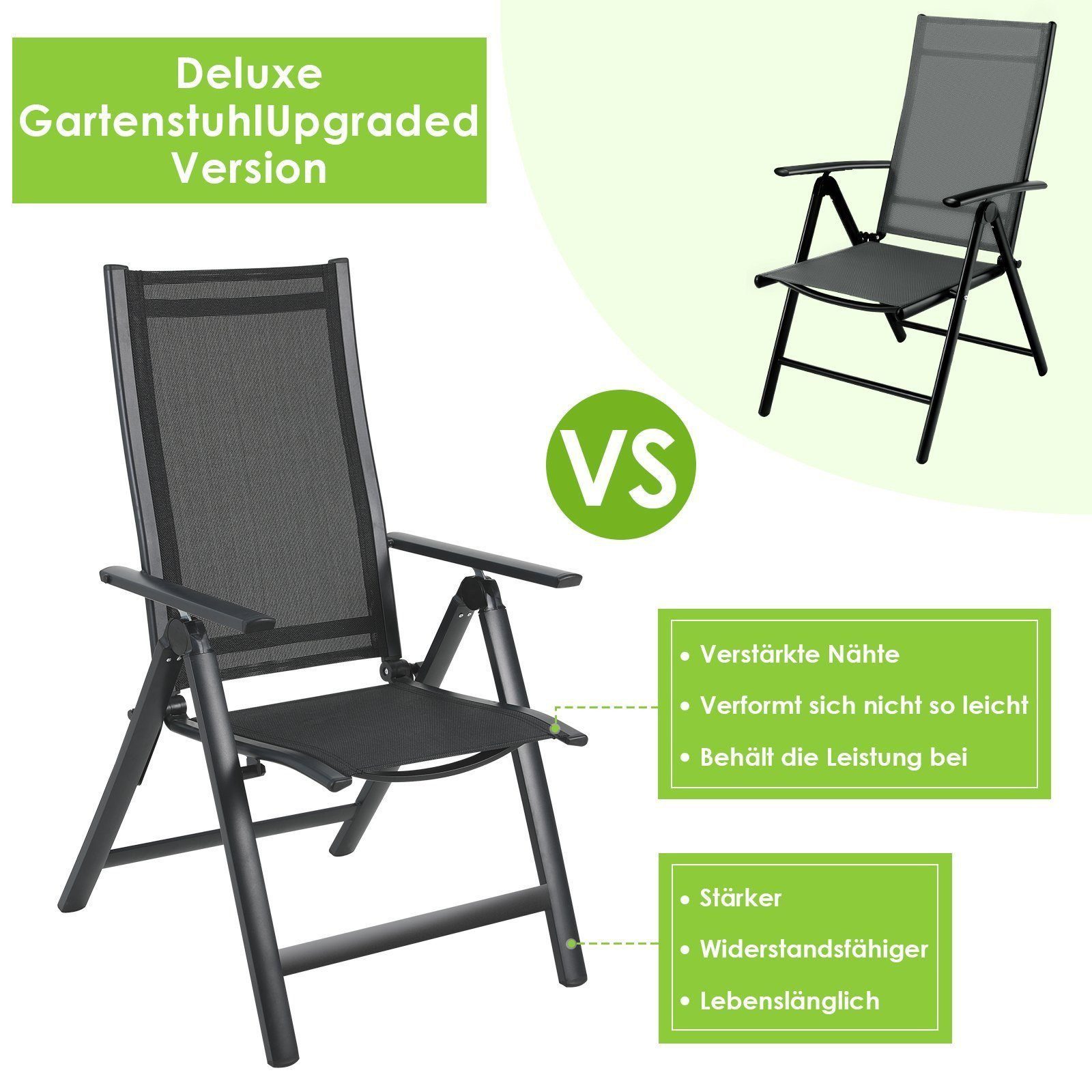 TLGREEN Gartenstuhl Luxus Klappstuhl mit Verstellbarer Hochlehner (Balkonst günstig online kaufen