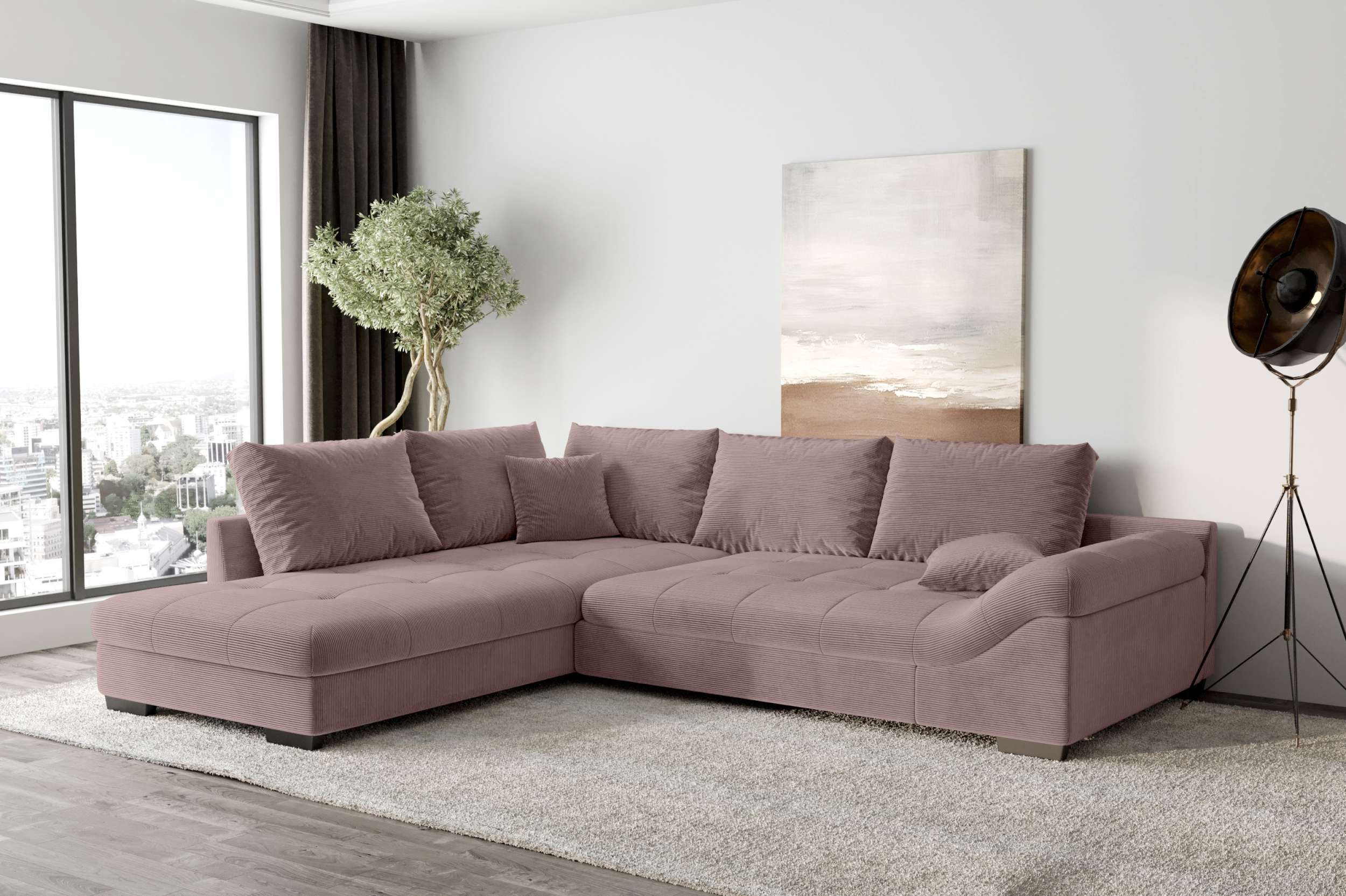 99rooms Ecksofa Terra, Sofa, L-Form, Inkl. 5 Rückenkissen, mit Rundumbezug, Wellenfederung